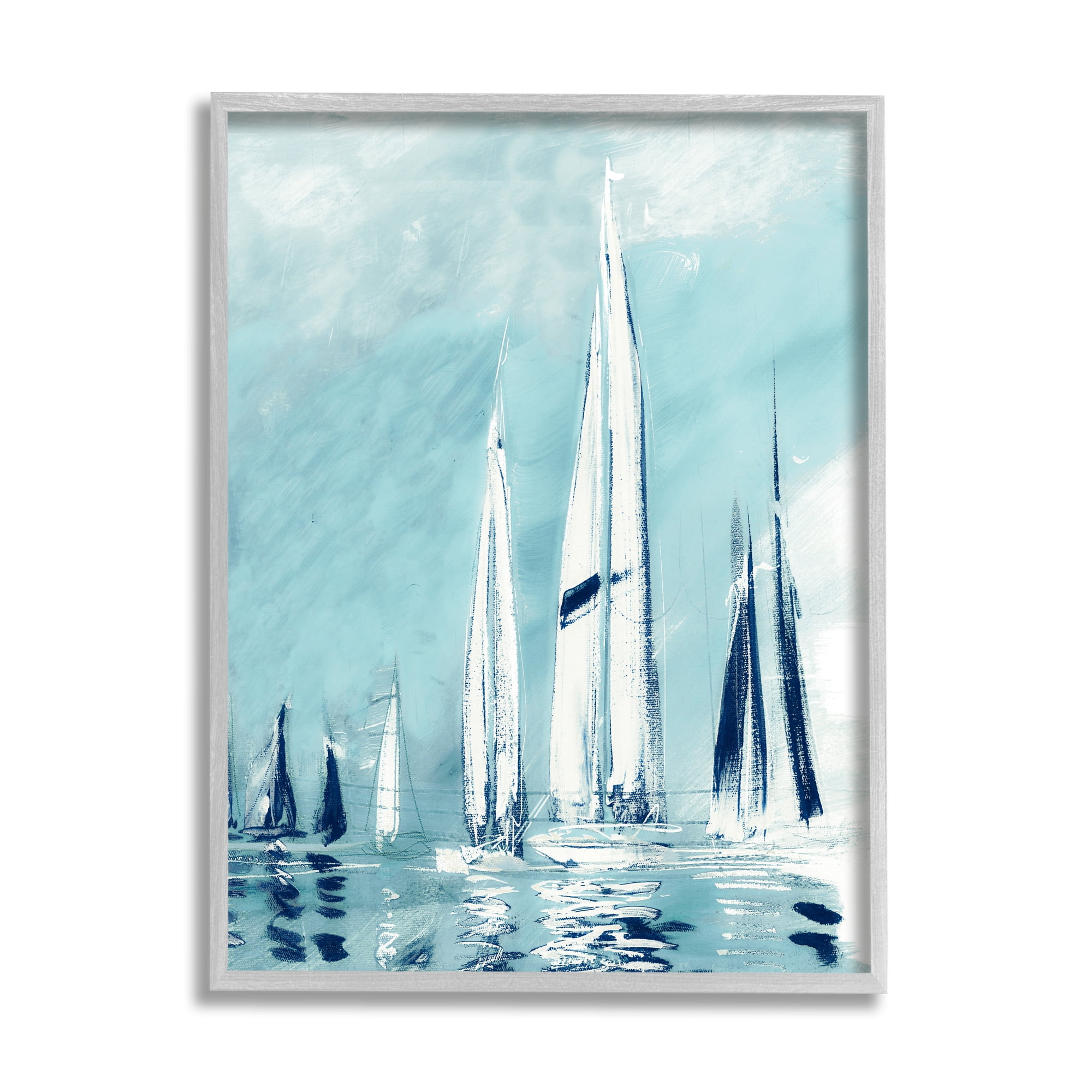 Stupell Indtries Abstract Nautical Row of Sail Boats Fluid Blue,24 x 30,Design by Dan Meneely