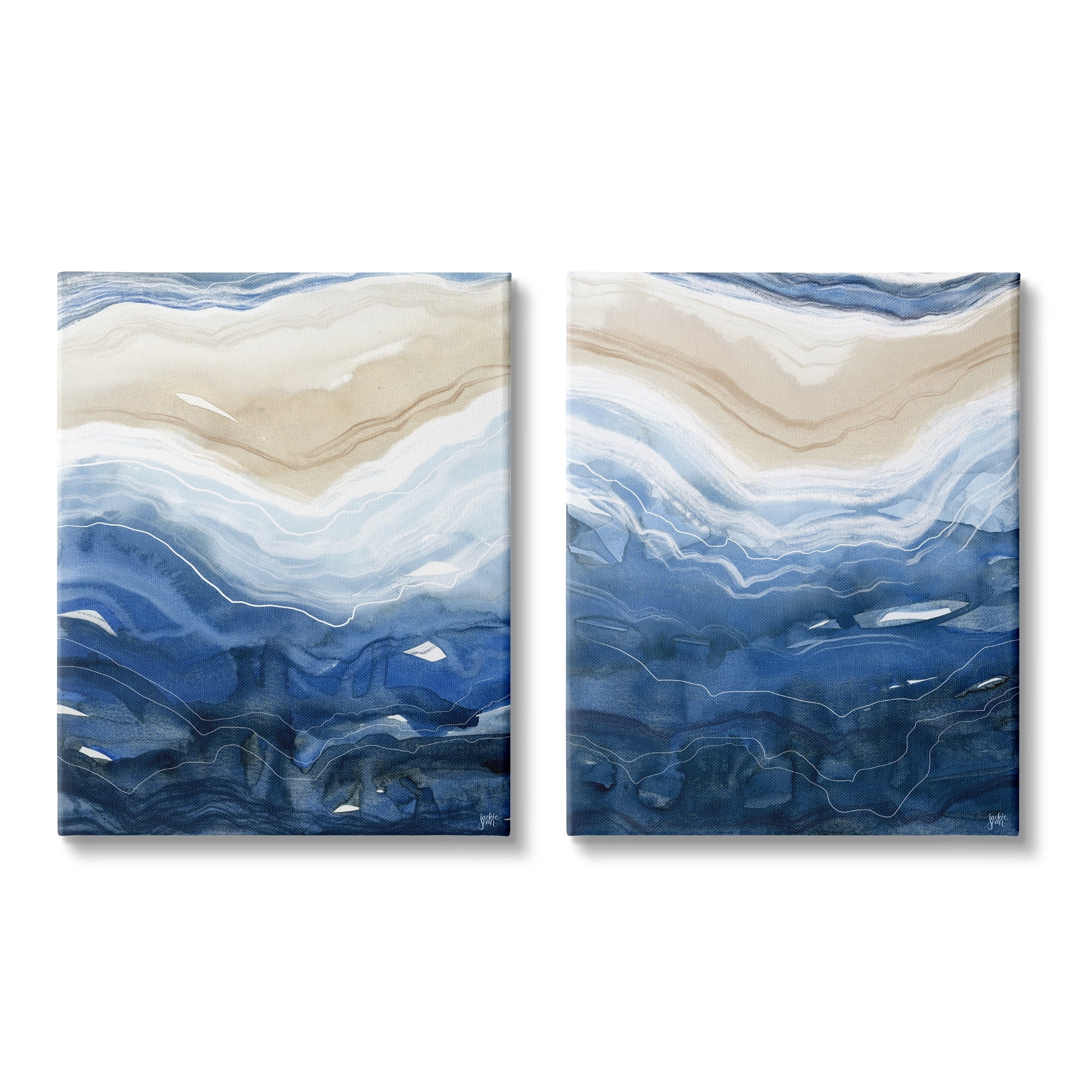 Stupell Indtries Abstract Ocean Geode Landscape By Blue Beige Lines,16 x 20,Design by Jackie Quigley