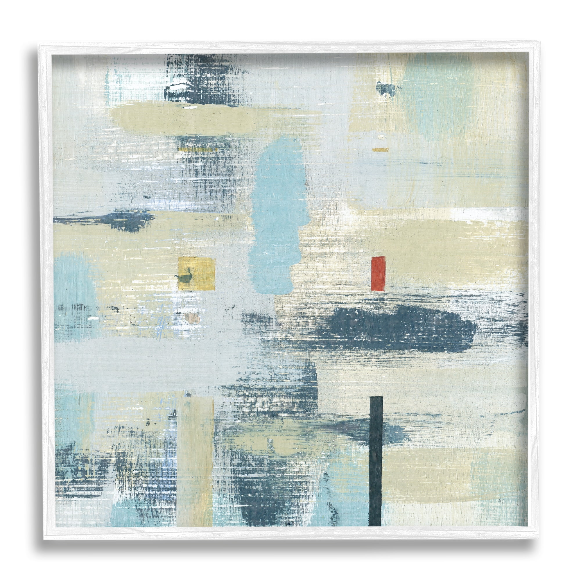 Stupell Indtries Abstract Paint Stroke Collage Blue Beige Woven Pattern,12 x 12,Design by Sn Jill