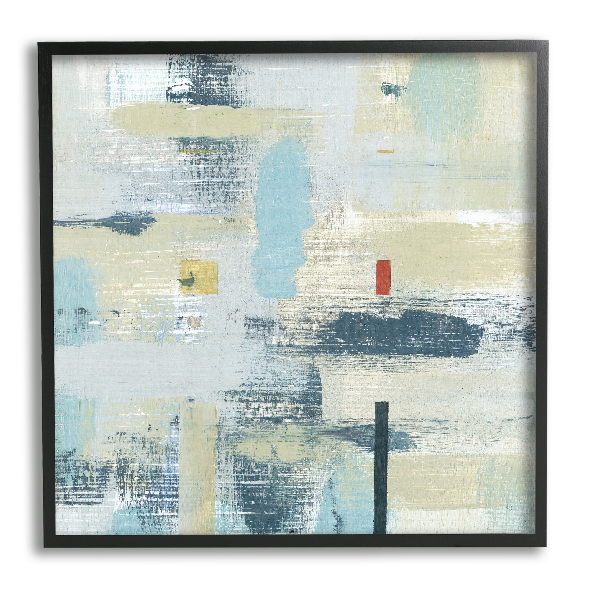 Stupell Indtries Abstract Paint Stroke Collage Blue Beige Woven Pattern,12 x 12,Design by Sn Jill