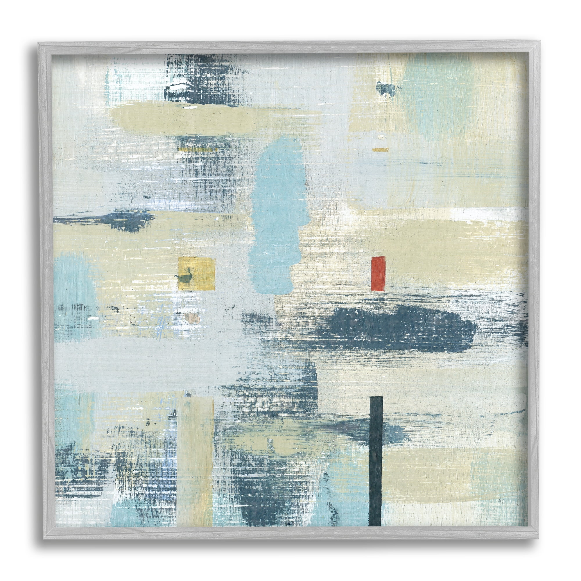 Stupell Indtries Abstract Paint Stroke Collage Blue Beige Woven Pattern,17 x 17,Design by Sn Jill