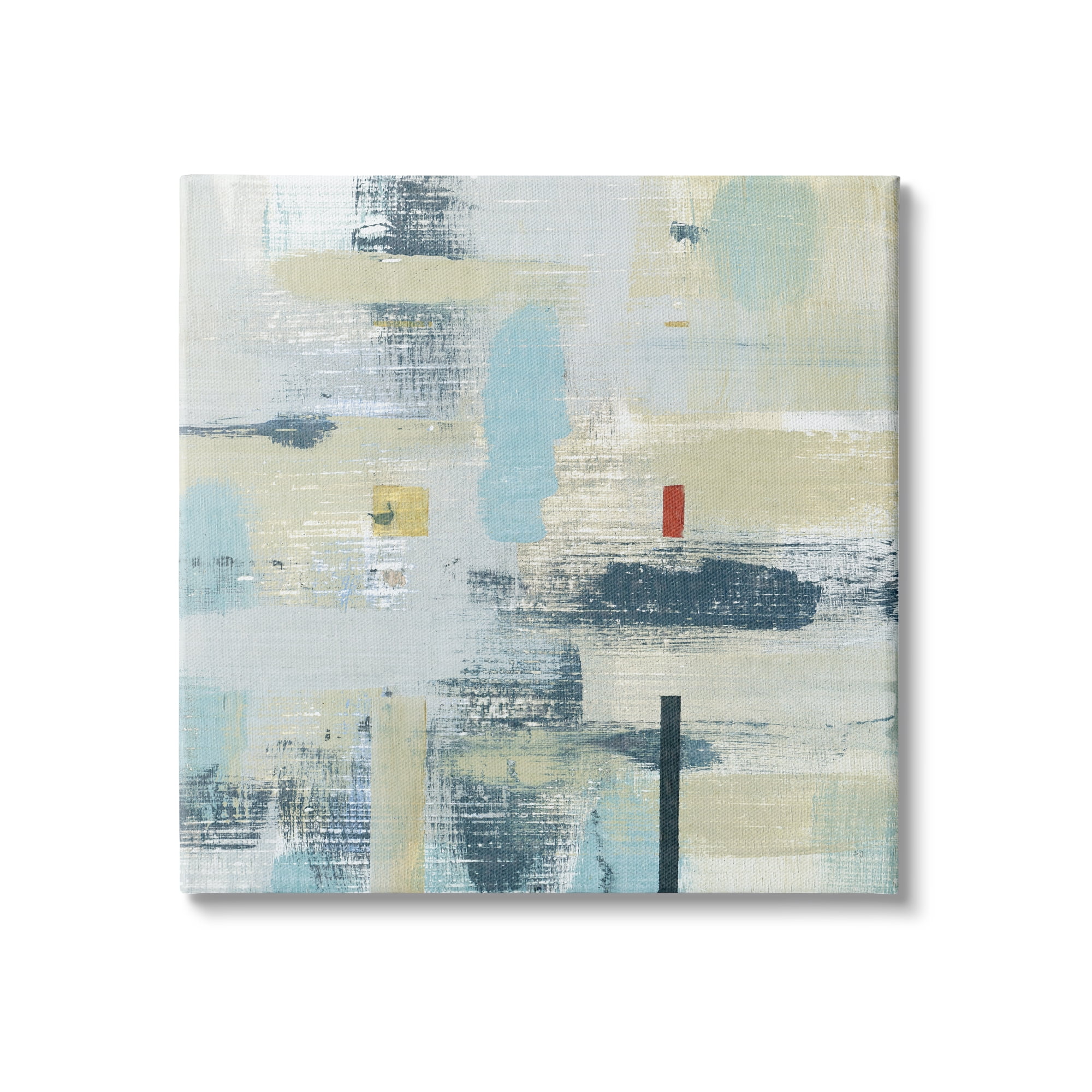 Stupell Indtries Abstract Paint Stroke Collage Blue Beige Woven Pattern,36 x 36,Design by Sn Jill