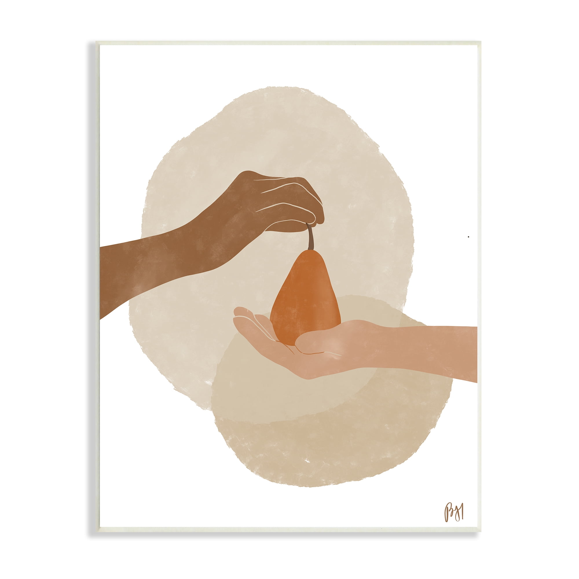 Stupell Indtries Abstract Pear Offering Reaching Hands Earth Tones,10 x 15,Design by Birch&Ink