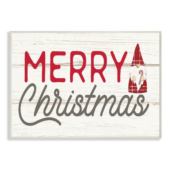 Stupell Industries Merry Christmas Sentiments Festive Holiday Gnome Fairy Tales & Fantasy Painting Unframed Art Print Wall Art, 13 x 19