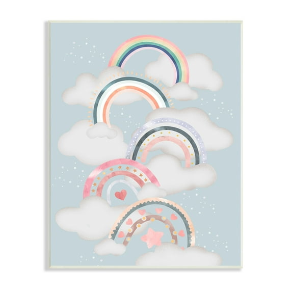 Stupell Indtries Abstract Rainbows and Hearts Playing in Clouds,10 x 15,Design by Ziwei Li