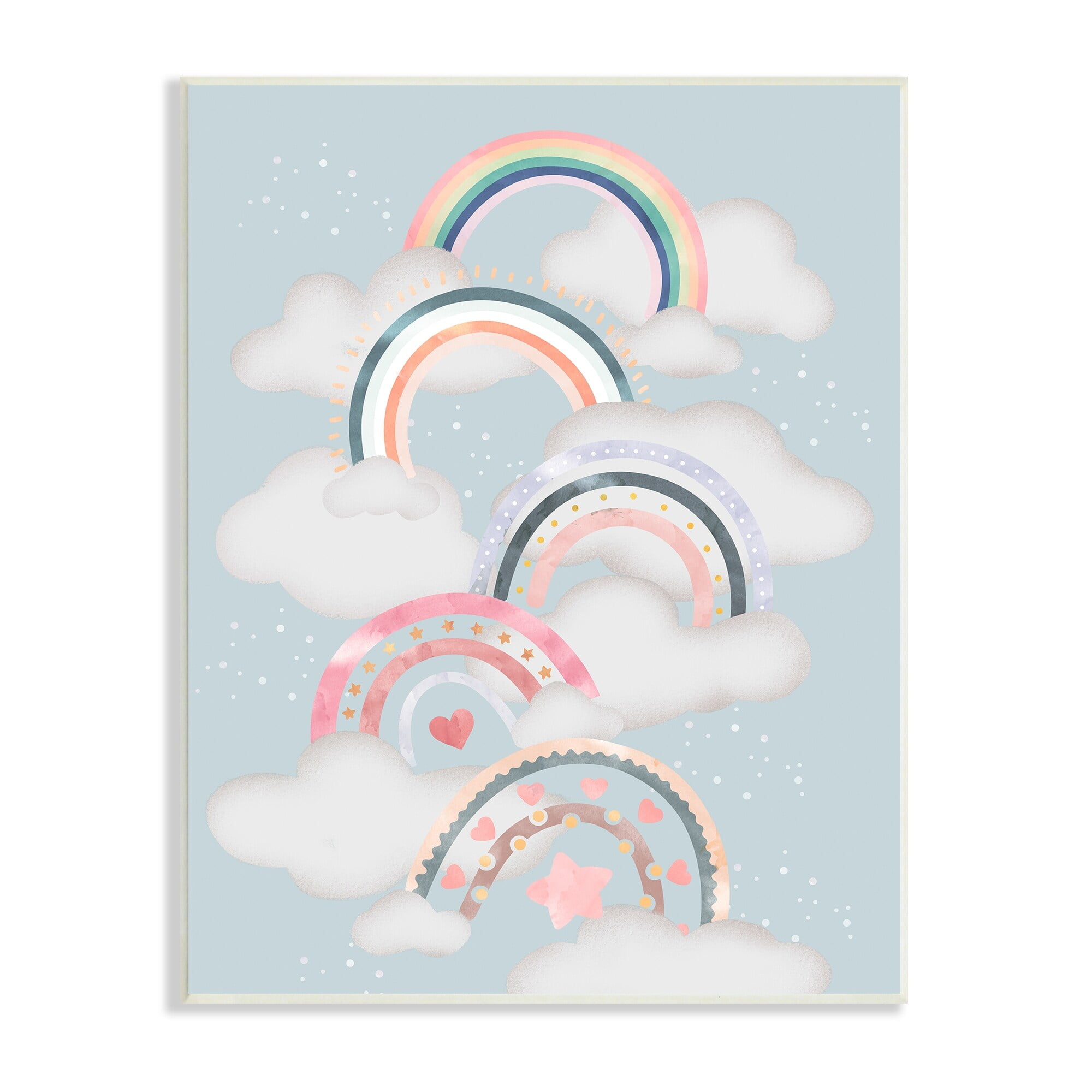 Stupell Indtries Abstract Rainbows and Hearts Playing in Clouds,13 x 19,Design by Ziwei Li