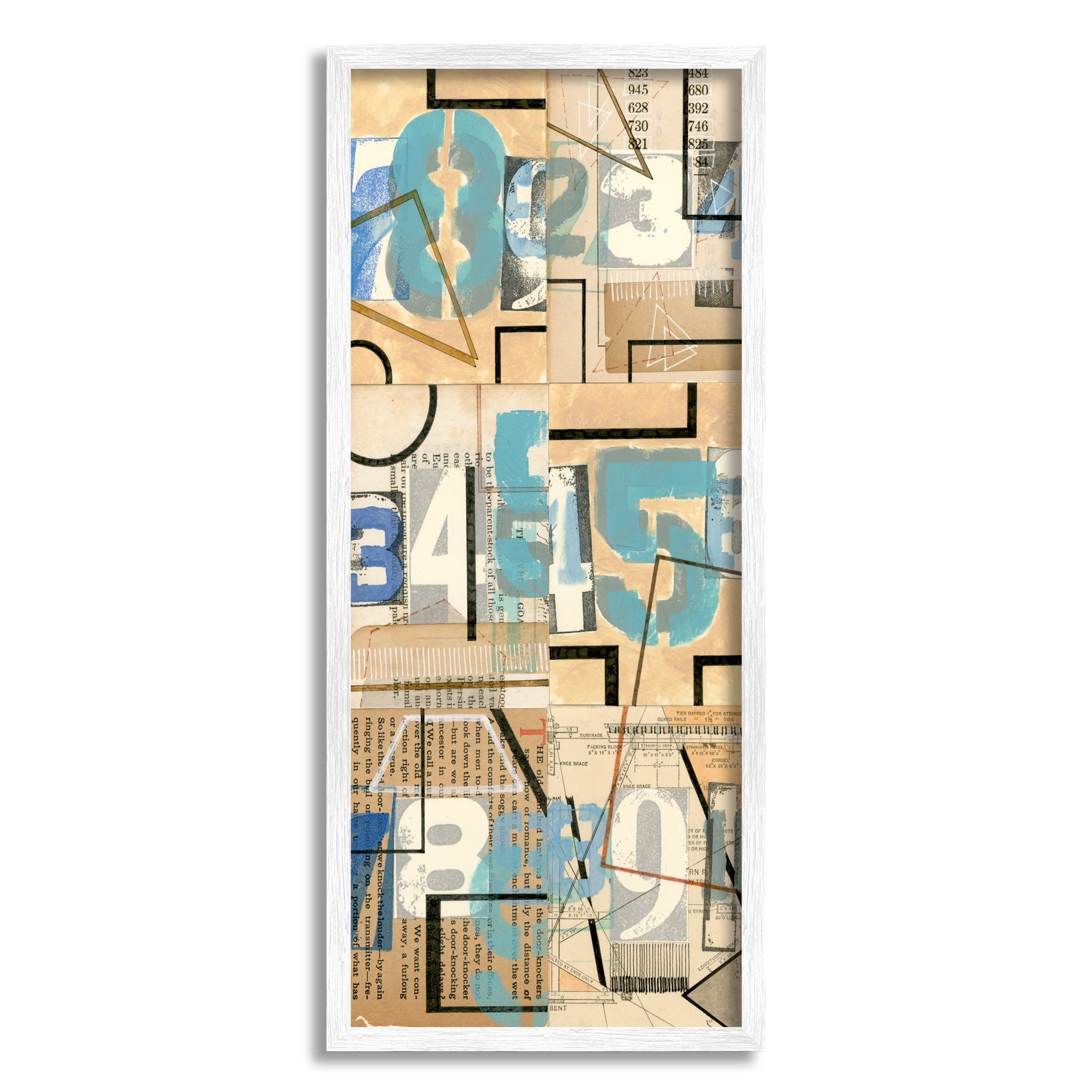 Stupell Indtries Abstract Textbook Cutout Collage Bold Painted Numbers,10 x 24,Design by Nikki Galapon