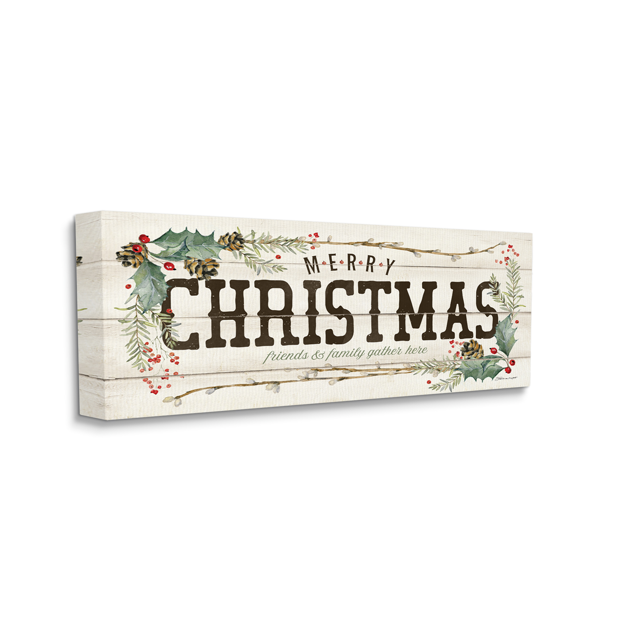 Stupell Industries Rustic Merry Christmas Friends and Family Sign Inspirational Painting Gallery Wrapped Canvas Art Print Wall Art, 13 x 30