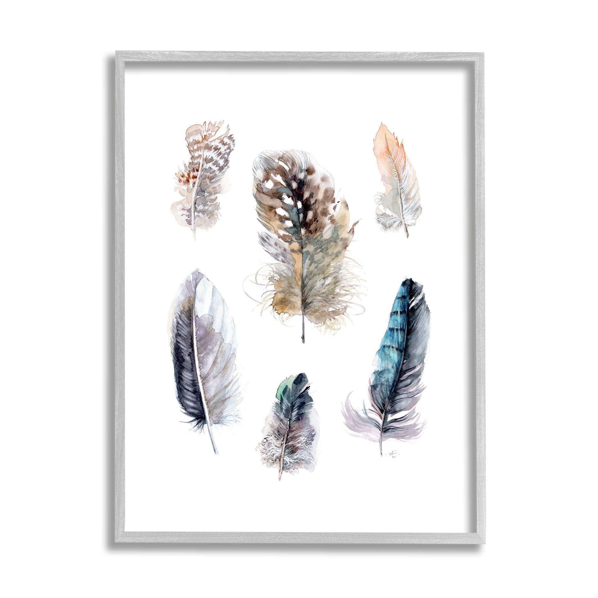 Stupell Indtries Arrangement of Feathers Soft Watercolor Bird Patterns,11 x 14,Design by Verbrugge Watercolor