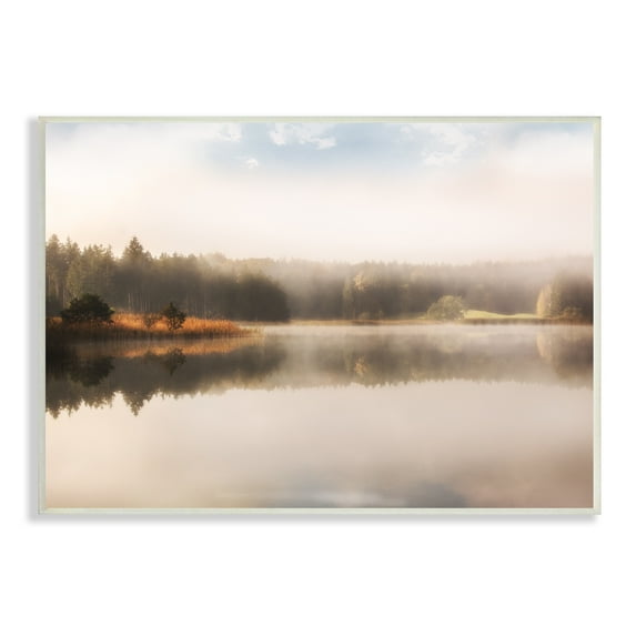 Stupell Indtries Autumn Lake Misty Landscape Distant Pine Tree Forest,15 x 10,Design by Irene Weisz