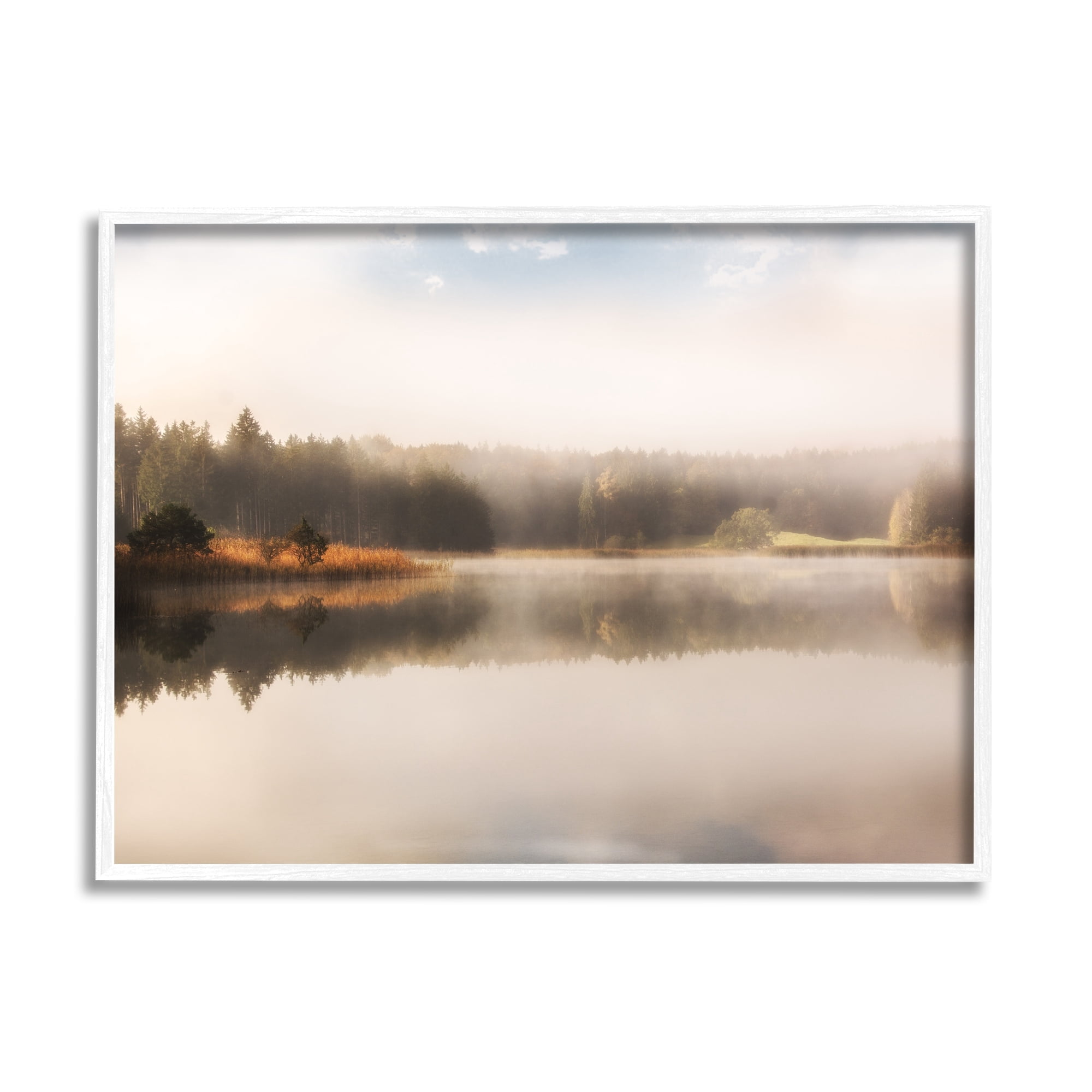 Stupell Indtries Autumn Lake Misty Landscape Distant Pine Tree Forest,20 x 16,Design by Irene Weisz