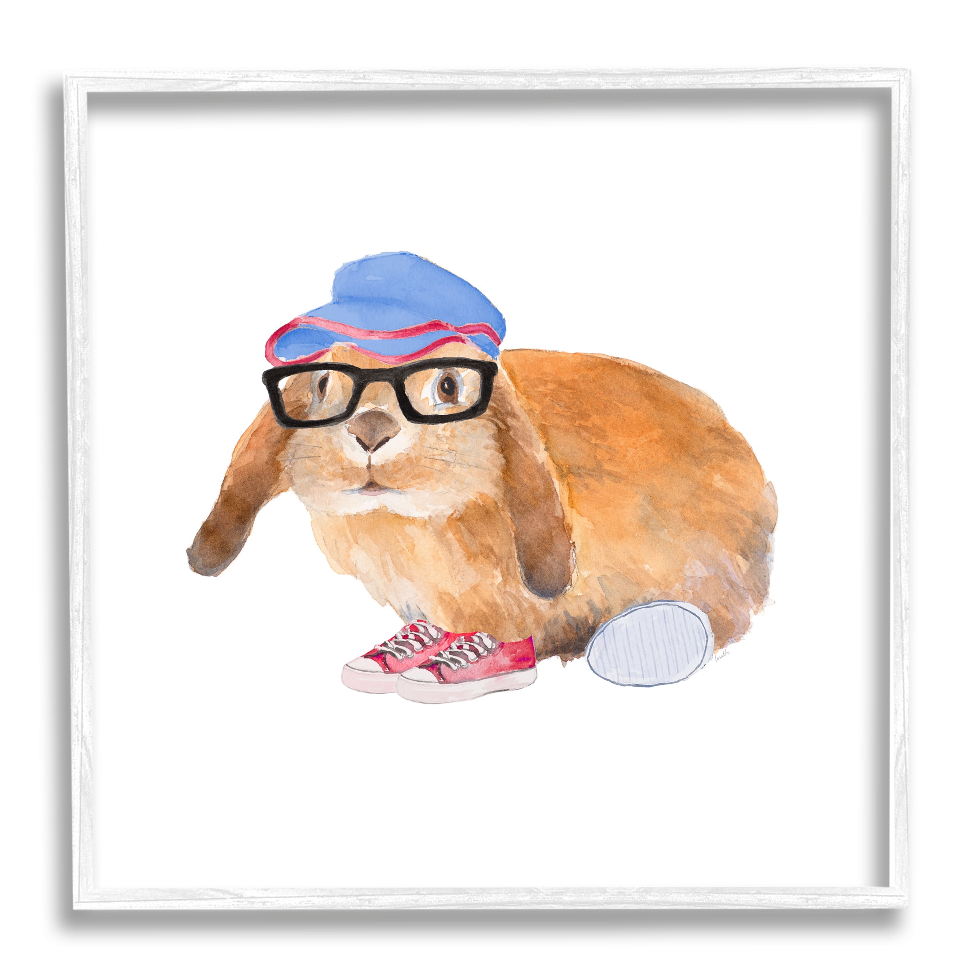 Stupell Indtries Baby Rabbit Glasses Blue Hat Playful Red Shoes,12 x 12,Design by Lanie Loreth