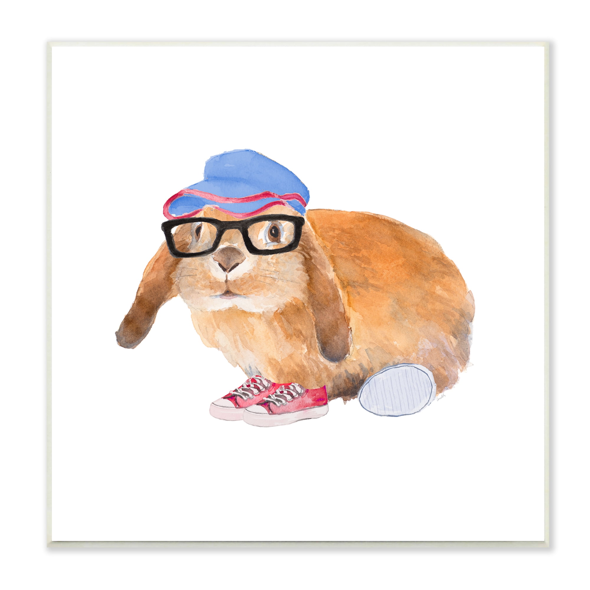 Stupell Indtries Baby Rabbit Glasses Blue Hat Playful Red Shoes,12 x 12,Design by Lanie Loreth
