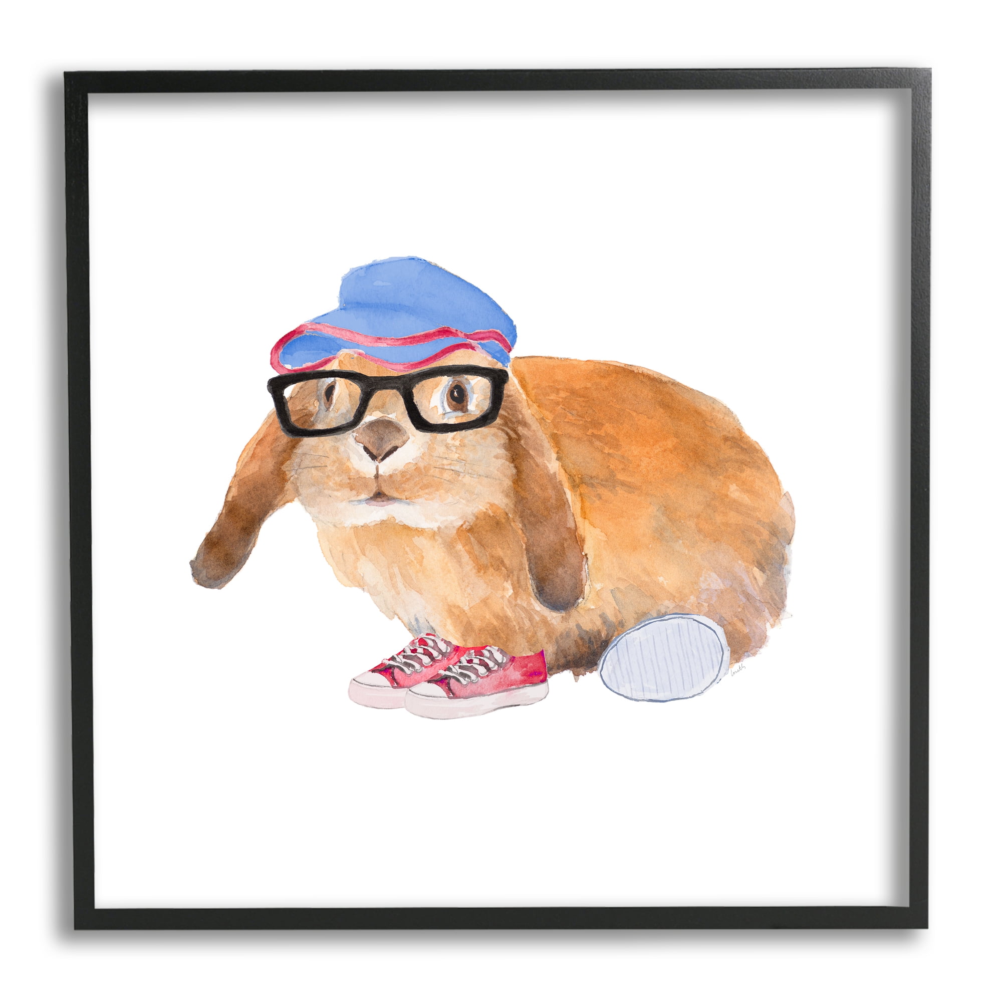 Stupell Indtries Baby Rabbit Glasses Blue Hat Playful Red Shoes,12 x 12,Design by Lanie Loreth