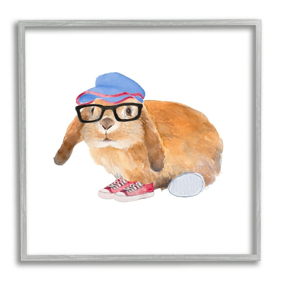 Stupell Indtries Baby Rabbit Glasses Blue Hat Playful Red Shoes,24 x 24,Design by Lanie Loreth