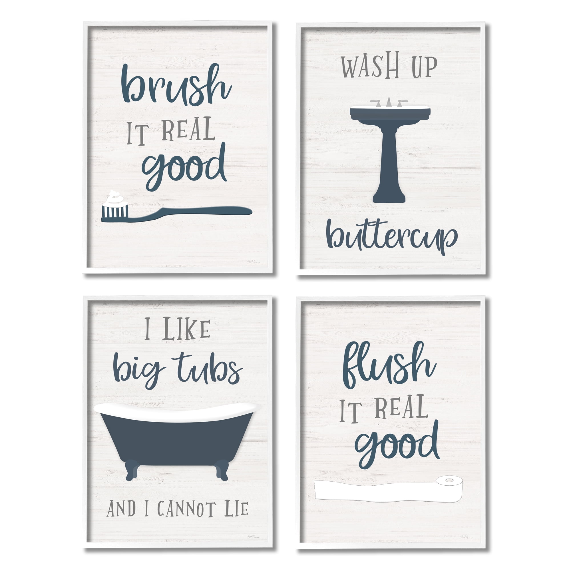 Stupell Indtries Bathroom Rules Humor Good Hygiene Puns Blue Grey,11 x 14,Design by Natalie Carpentieri