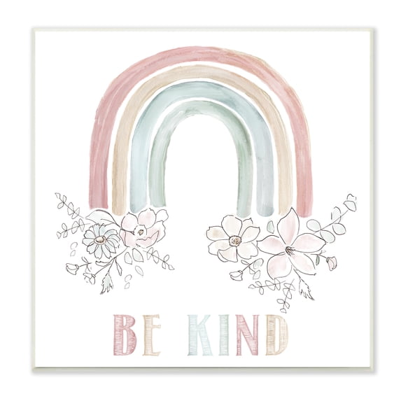 Stupell Indtries Be Kind Phrase Spring Florals Soft Tone Rainbow,12 x 12,Design by Nan