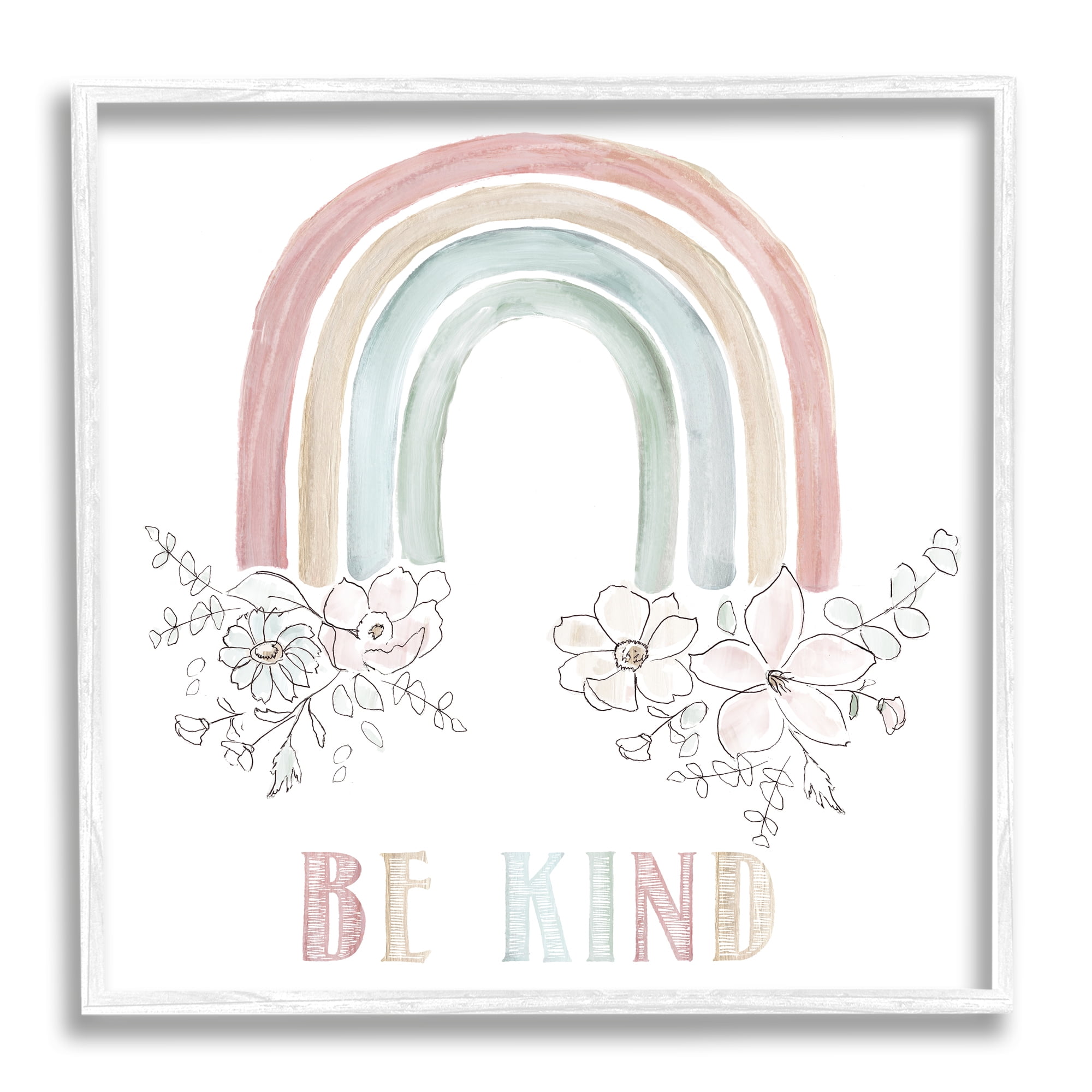 Stupell Indtries Be Kind Phrase Spring Florals Soft Tone Rainbow,24 x 24,Design by Nan