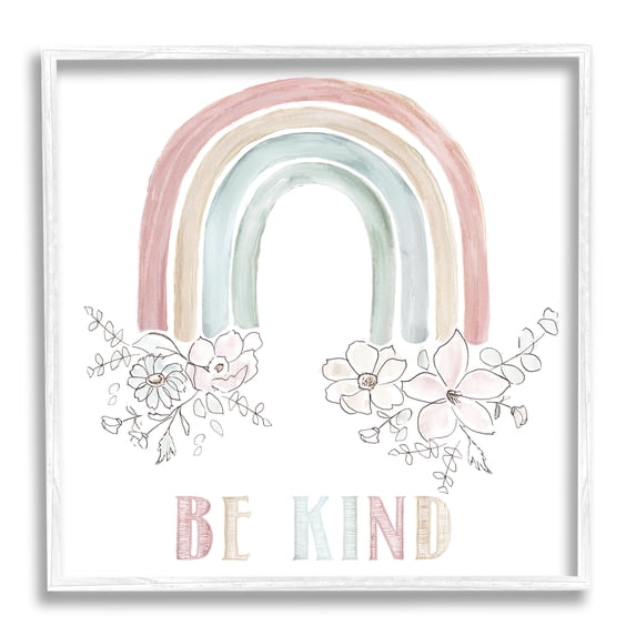 Stupell Indtries Be Kind Phrase Spring Florals Soft Tone Rainbow,24 x 24,Design by Nan