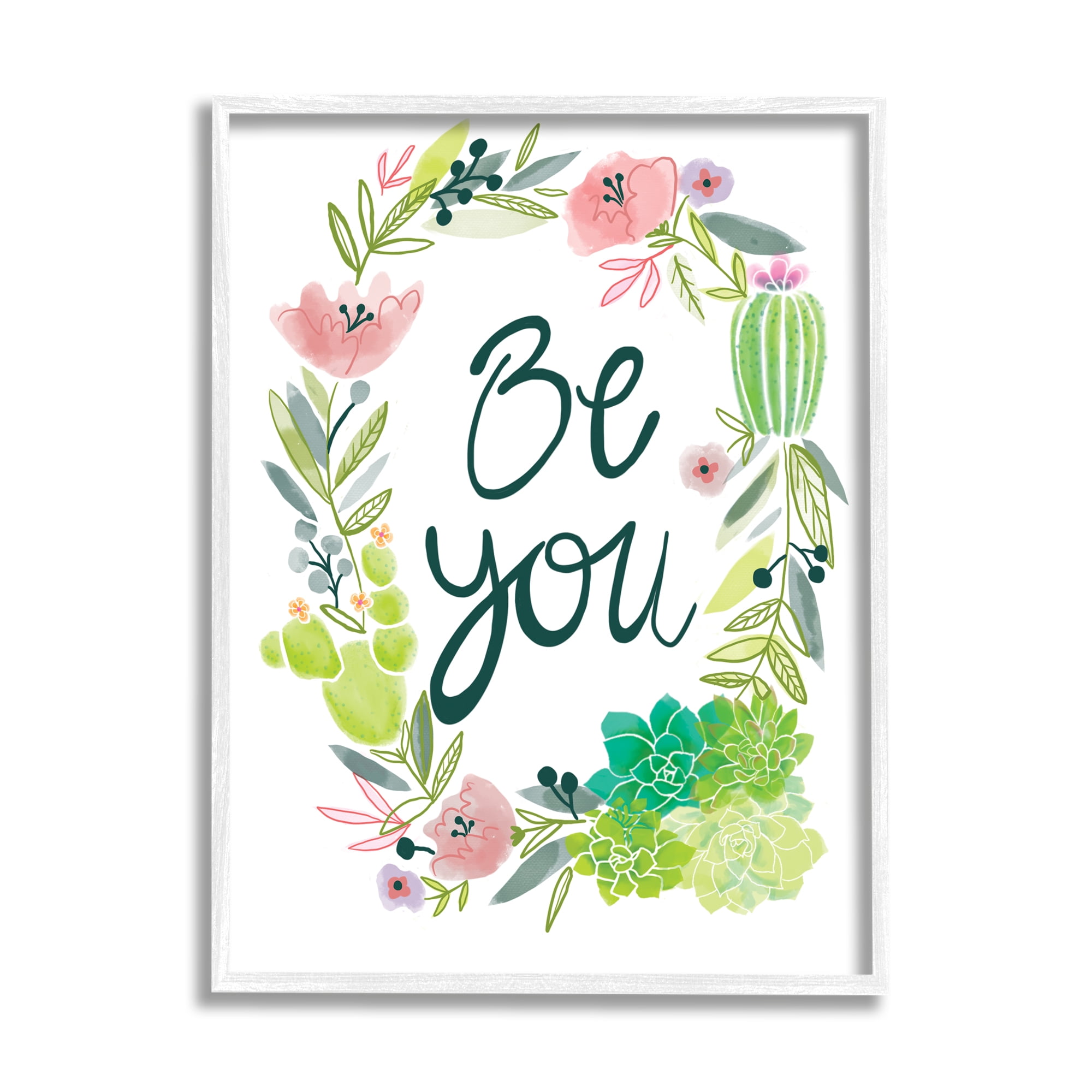 Stupell Indtries Be You Phrase Western Dessert Cact Flower Wreath,11 x 14,Design by ND Art