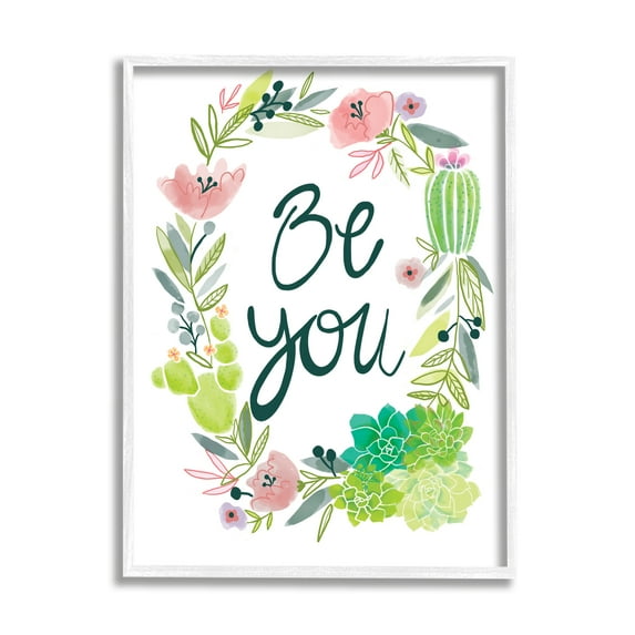 Stupell Indtries Be You Phrase Western Dessert Cact Flower Wreath,16 x 20,Design by ND Art