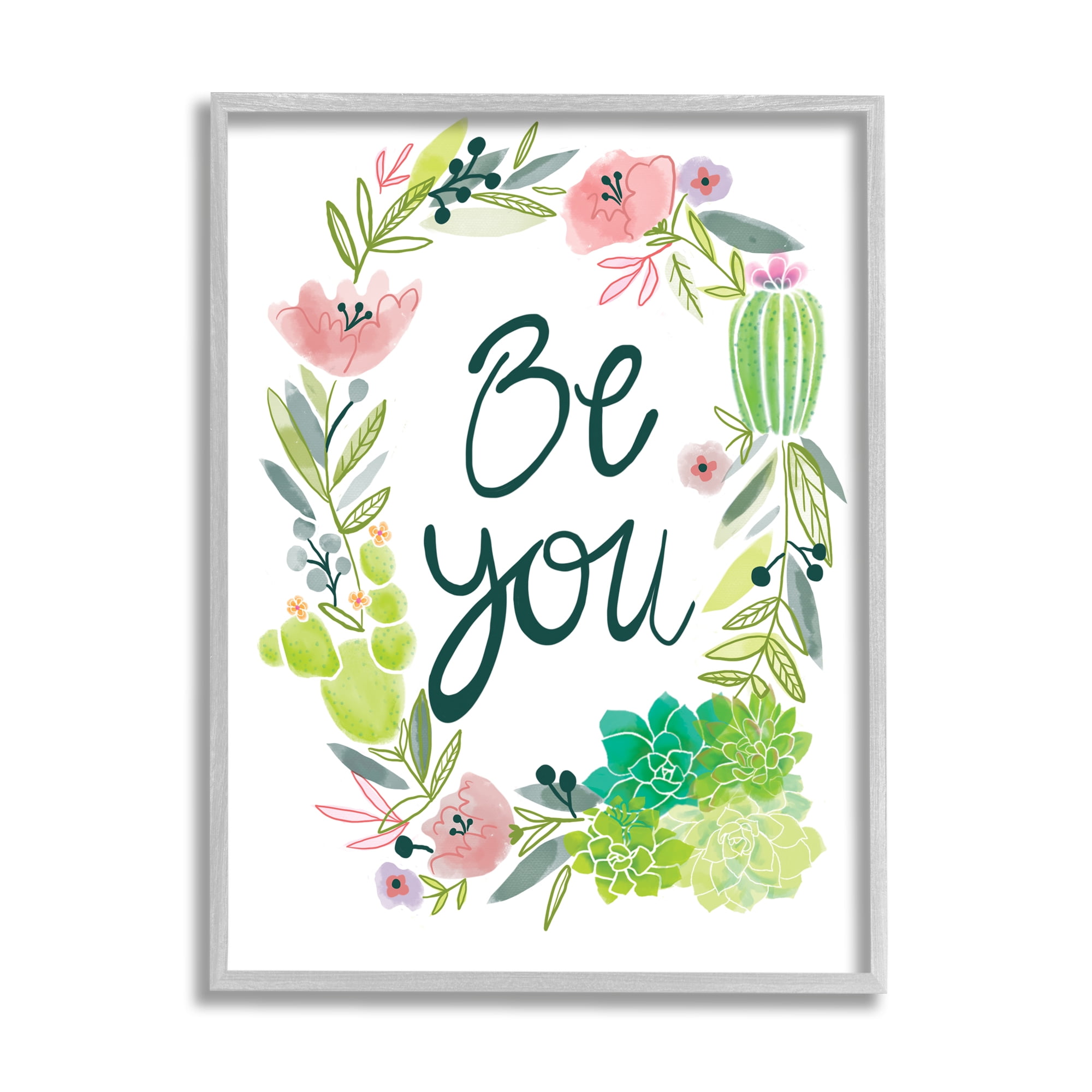 Stupell Indtries Be You Phrase Western Dessert Cact Flower Wreath,24 x 30,Design by ND Art