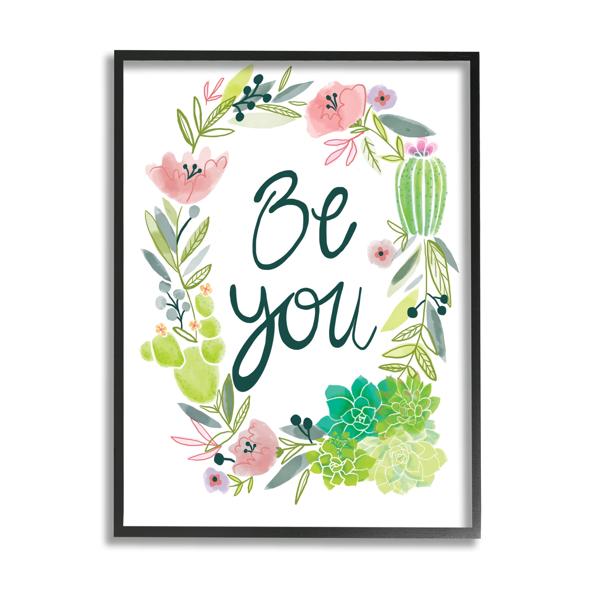 Stupell Indtries Be You Phrase Western Dessert Cact Flower Wreath,24 x 30,Design by ND Art