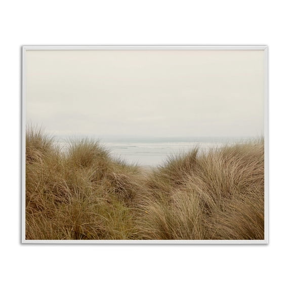 Stupell Industries Coastal Beach Behind Tall Grass Sun Bleached Ocean Landscape White Framed Giclee Art, 30 x 24, by Ian Winstanley