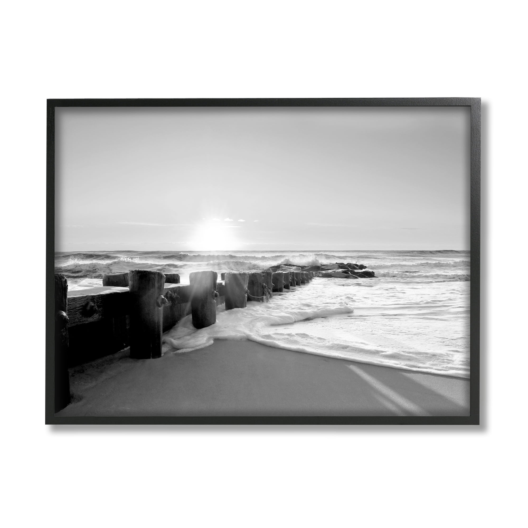 Stupell Indtries Beach Tide Sea Foam Landscape Black White Photography,20 x 16,Design by Natalie Carpentieri