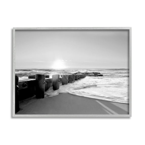 Stupell Indtries Beach Tide Sea Foam Landscape Black White Photography,20 x 16,Design by Natalie Carpentieri