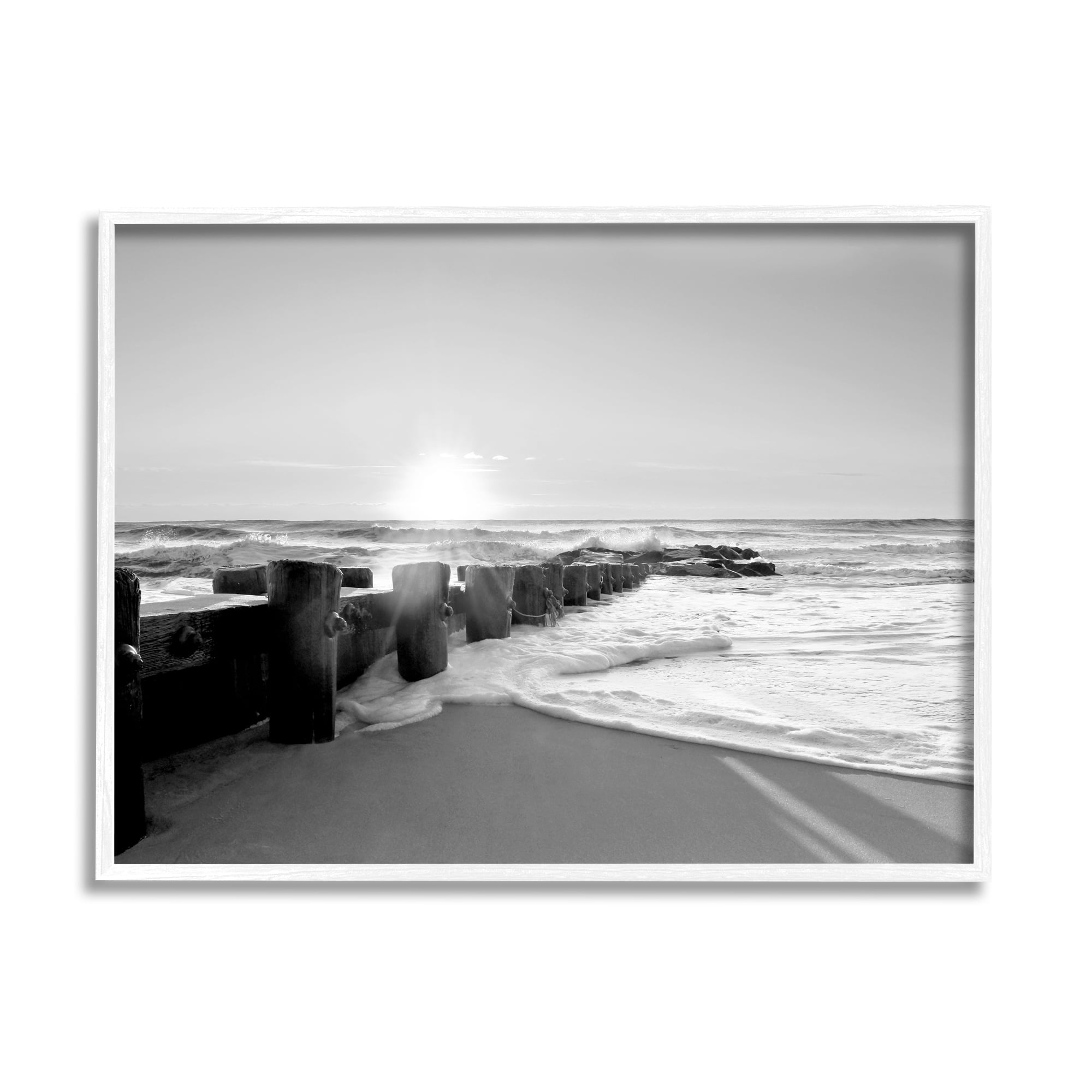 Stupell Indtries Beach Tide Sea Foam Landscape Black White Photography,30 x 24,Design by Natalie Carpentieri