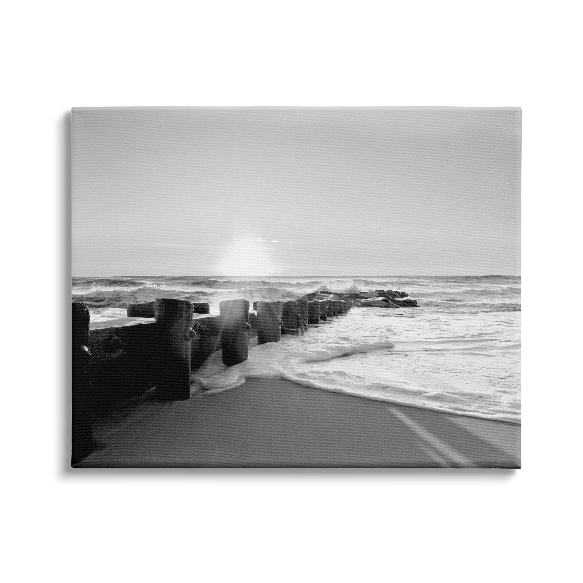 Stupell Indtries Beach Tide Sea Foam Landscape Black White Photography,30 x 24,Design by Natalie Carpentieri