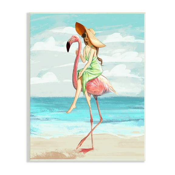 Stupell Indtries Beach Woman Riding Pink Flamingo Tall Tropical Bird,10 x 15,Design by Ziwei Li