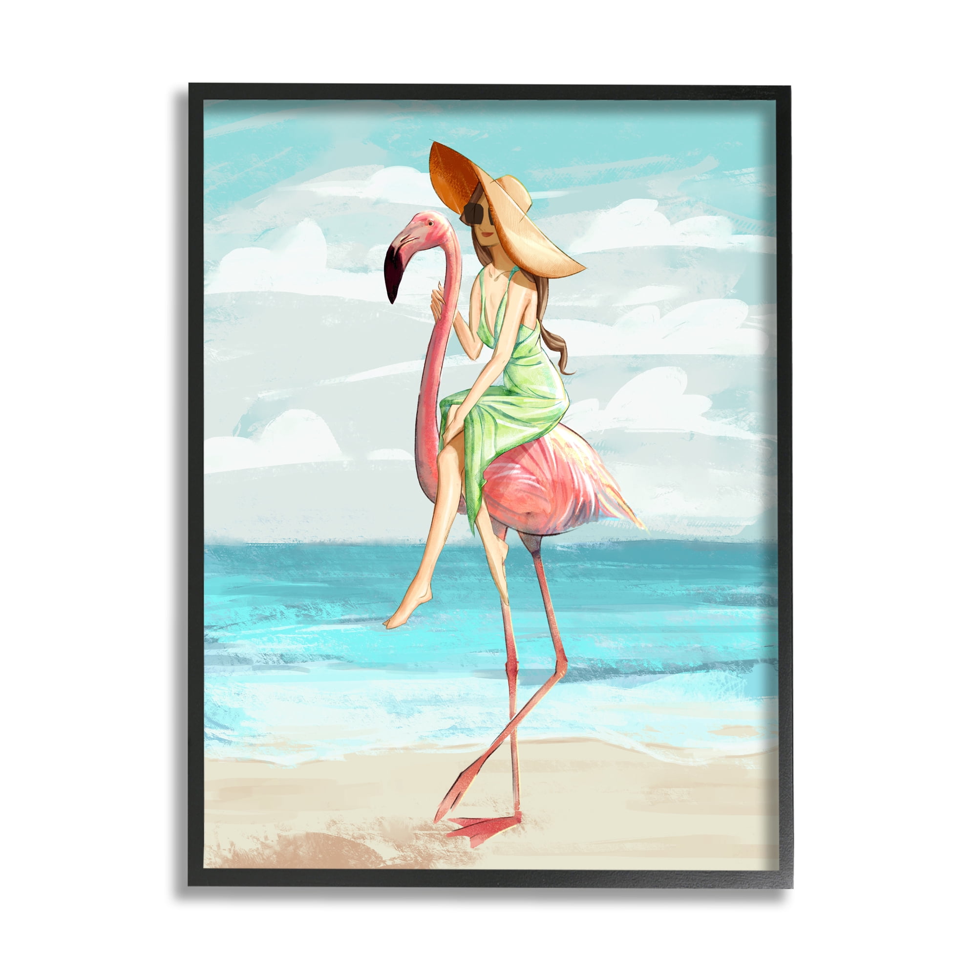 Stupell Indtries Beach Woman Riding Pink Flamingo Tall Tropical Bird,24 x 30,Design by Ziwei Li