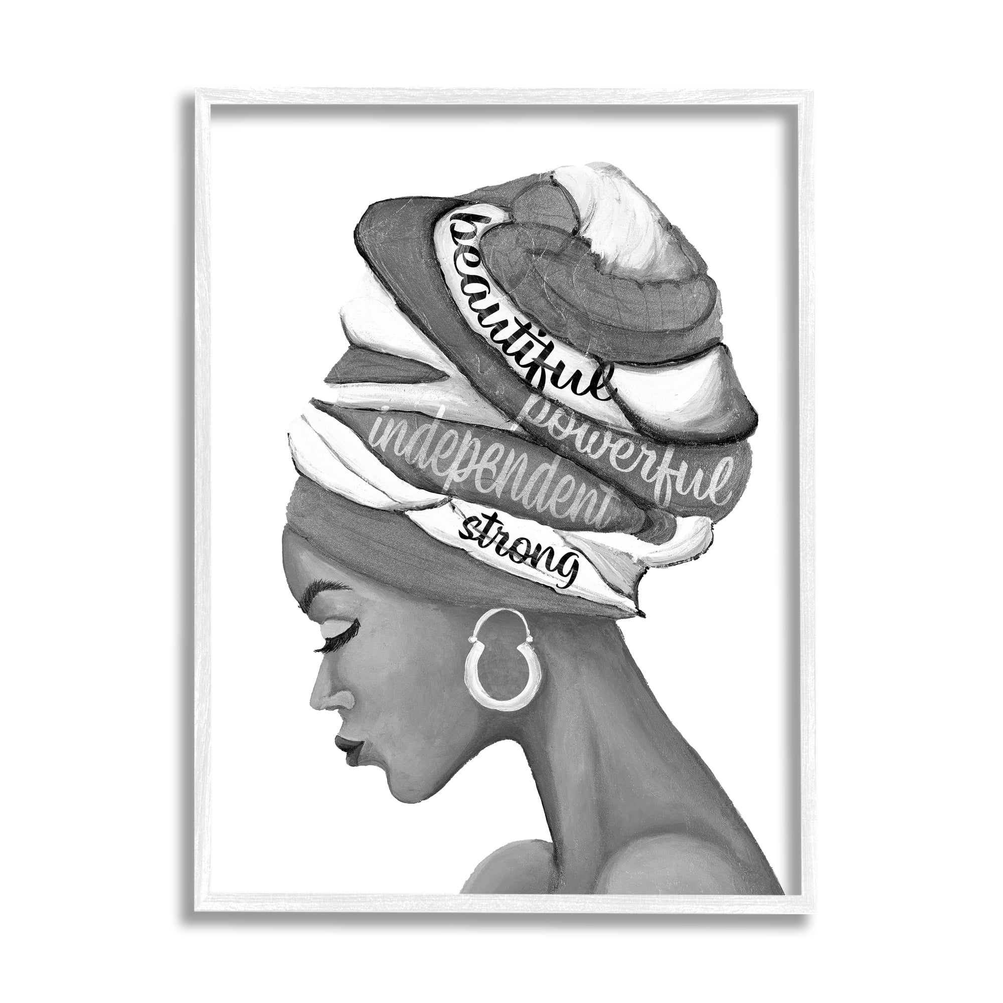 Stupell Indtries Beautiful Powerful Independent Phrases Woman with Headwrap,16 x 20,Design by Gina Ritter