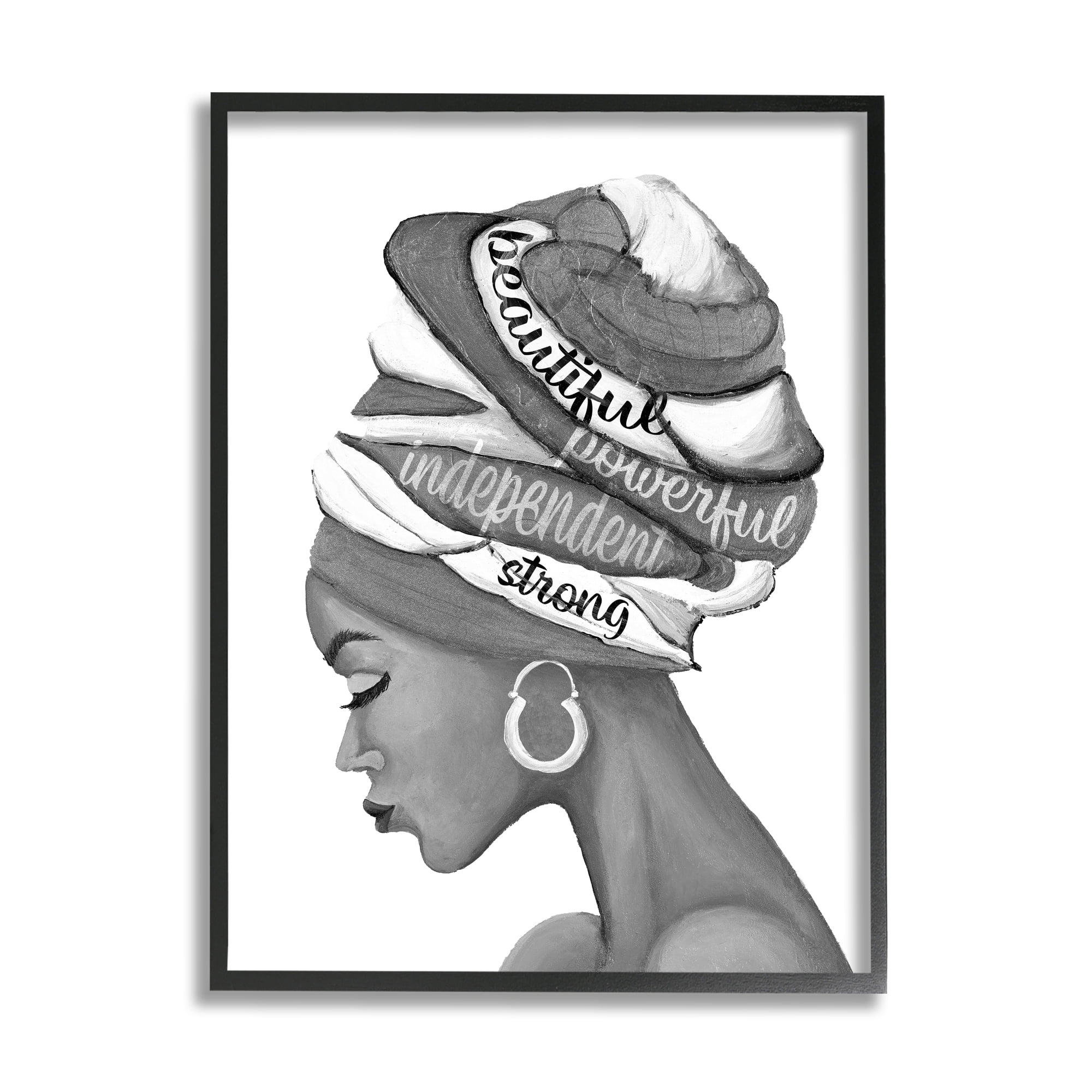 Stupell Indtries Beautiful Powerful Independent Phrases Woman with Headwrap,24 x 30,Design by Gina Ritter