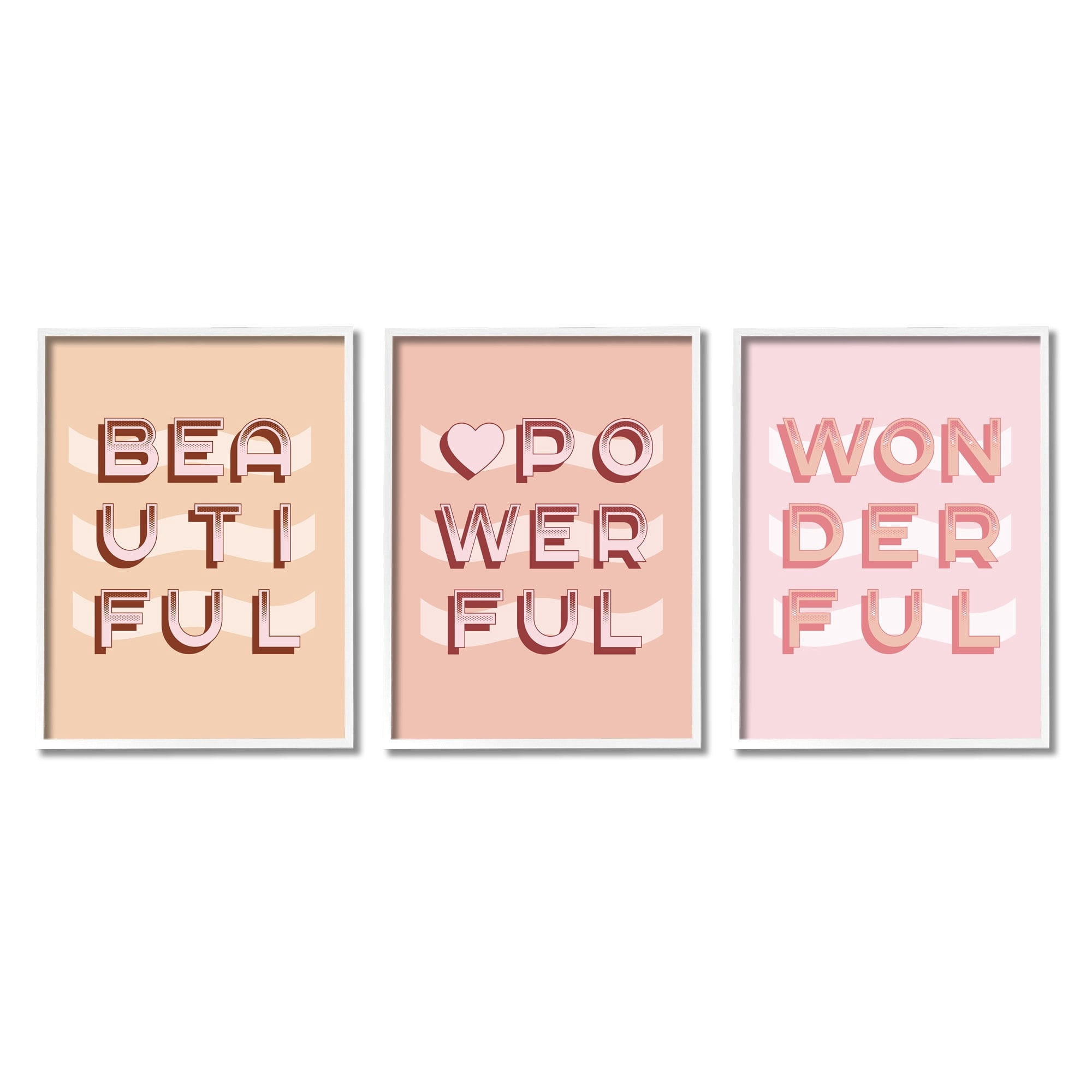 Stupell Indtries Beautiful Powerful Wonderful Encouragement Pink White Heart,24 x 30,Design by Daphne Polselli
