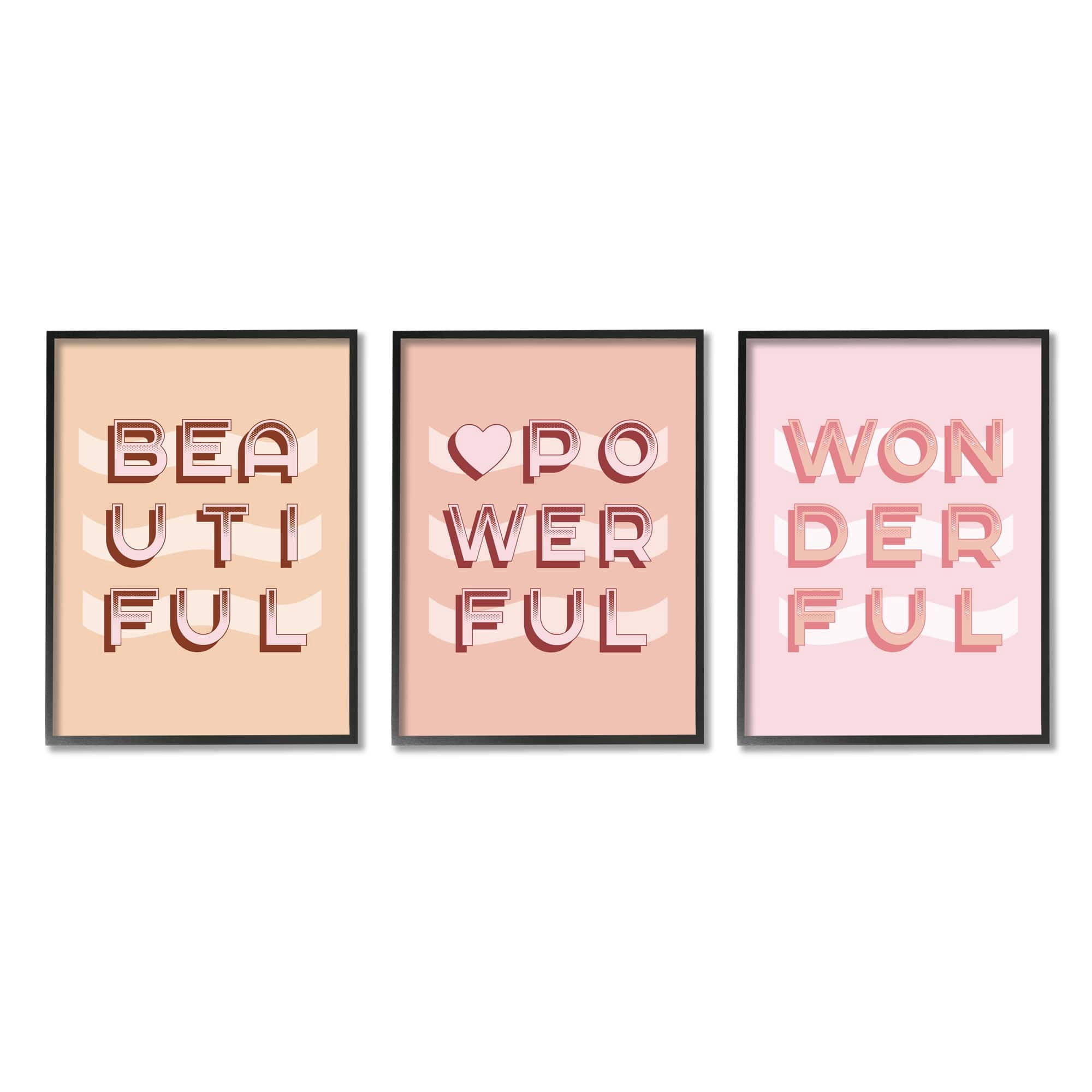 Stupell Indtries Beautiful Powerful Wonderful Encouragement Pink White Heart,24 x 30,Design by Daphne Polselli