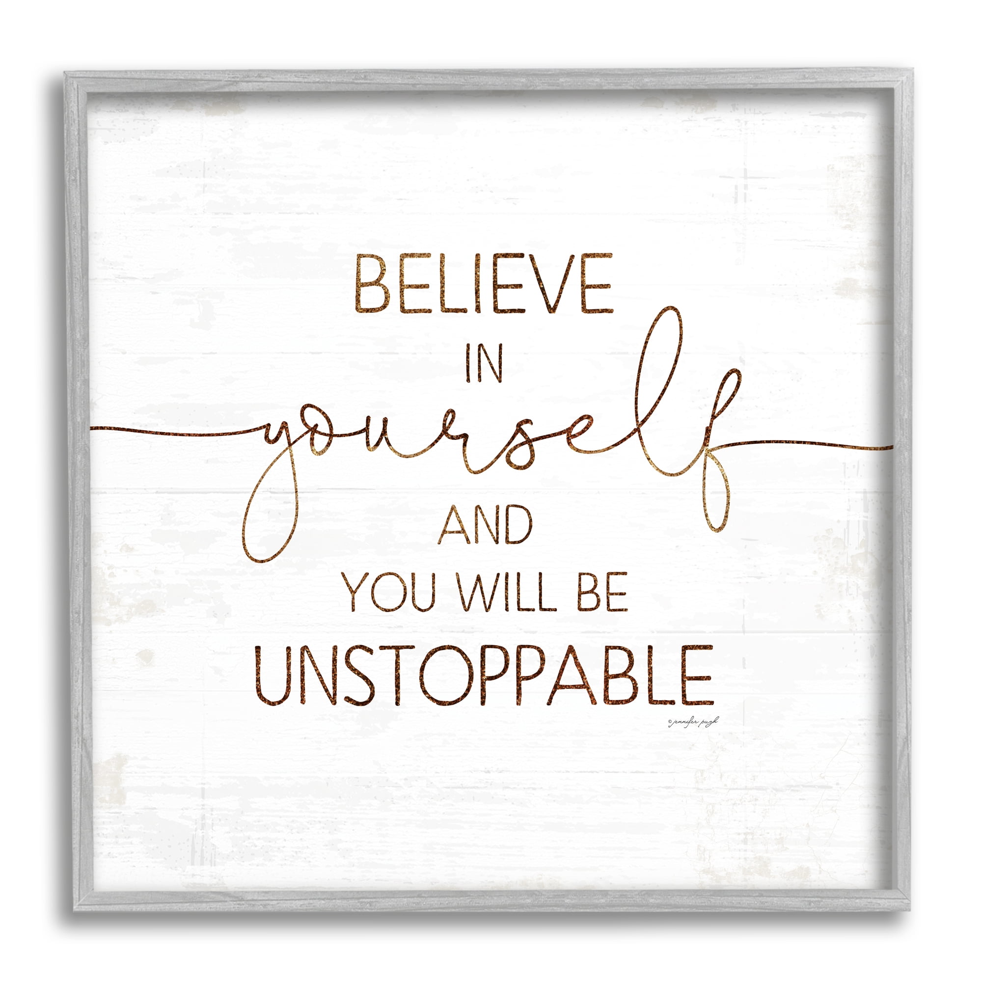 Believe in Yourself Unstoppable Quote Gray Framed Wall Art