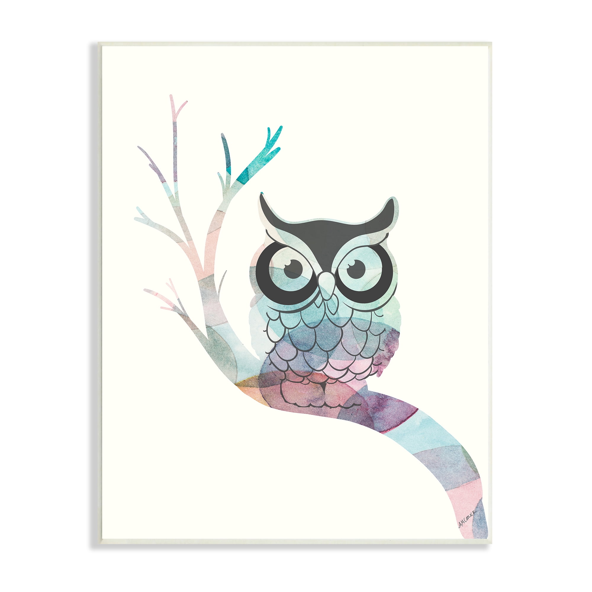 Stupell Indtries Big Eye Owl Perched Minimal Abstract Tree Branch,13 x 19,Design by Ann Marie Coolick