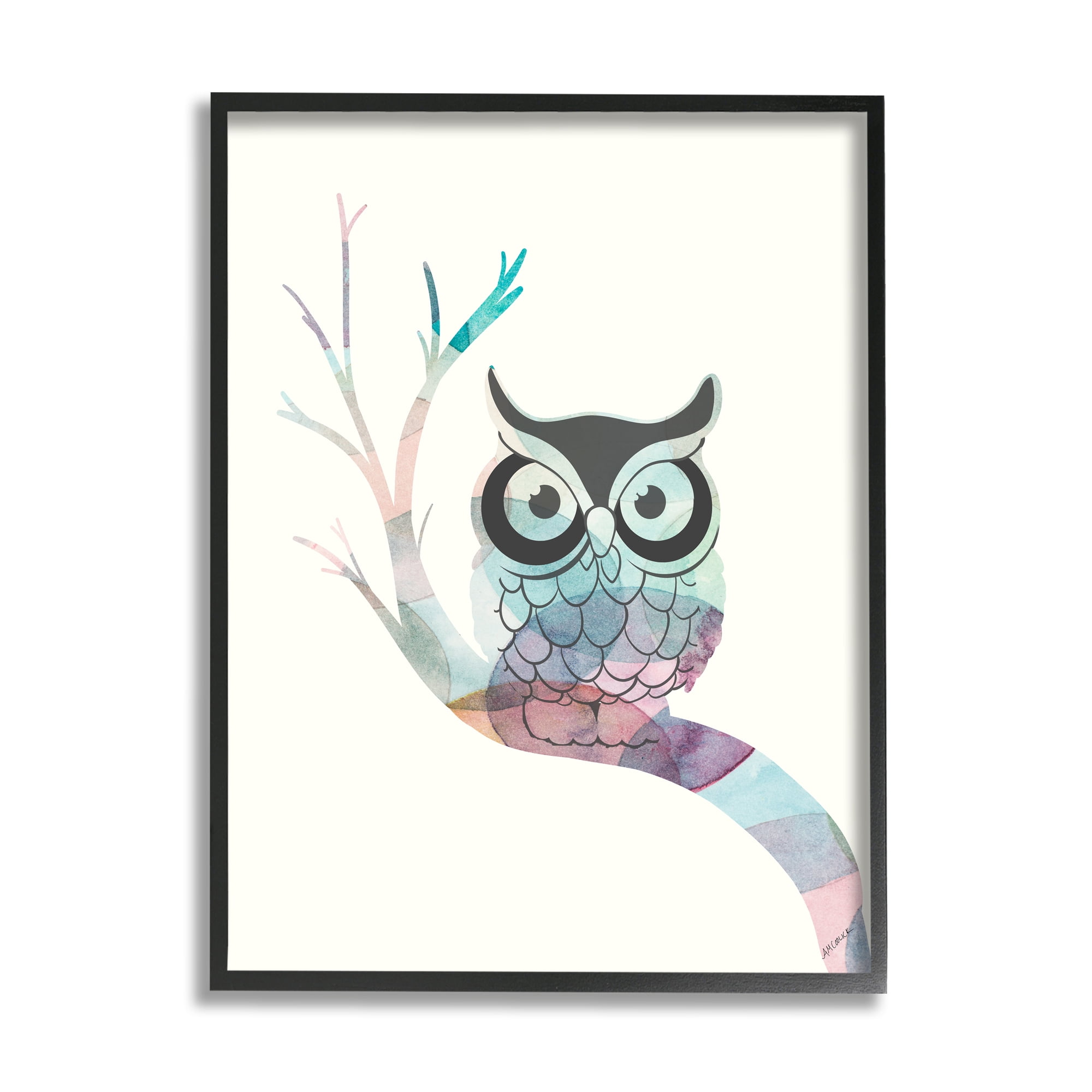 Stupell Indtries Big Eye Owl Perched Minimal Abstract Tree Branch,24 x 30,Design by Ann Marie Coolick