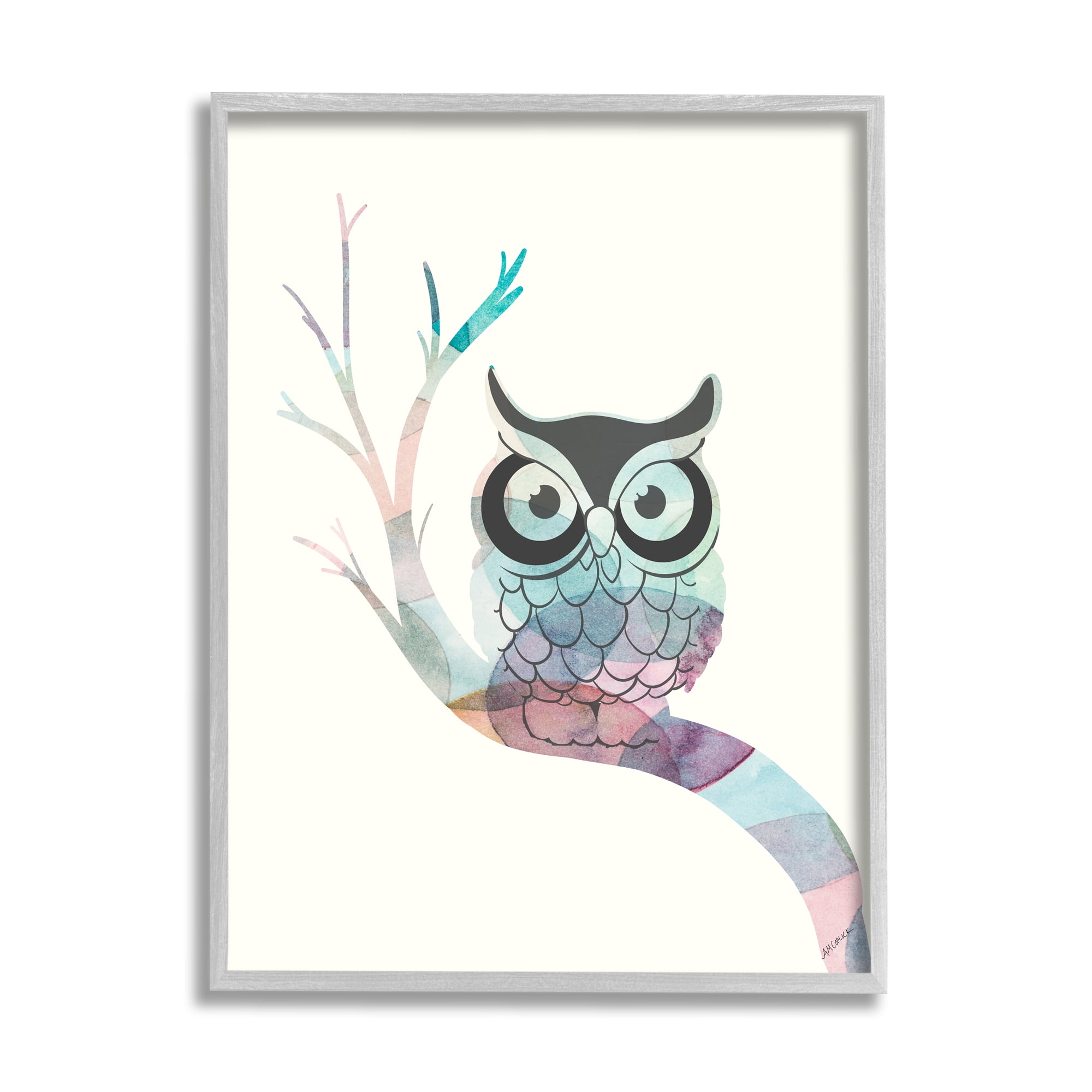 Stupell Indtries Big Eye Owl Perched Minimal Abstract Tree Branch,24 x 30,Design by Ann Marie Coolick