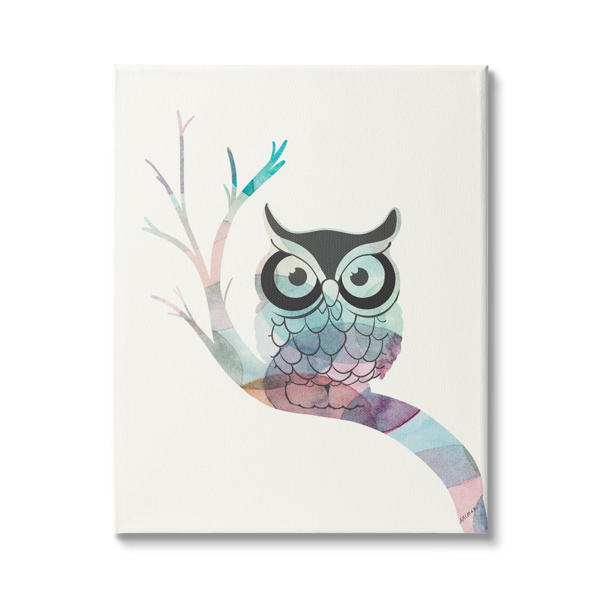 Stupell Indtries Big Eye Owl Perched Minimal Abstract Tree Branch,36 x 48,Design by Ann Marie Coolick