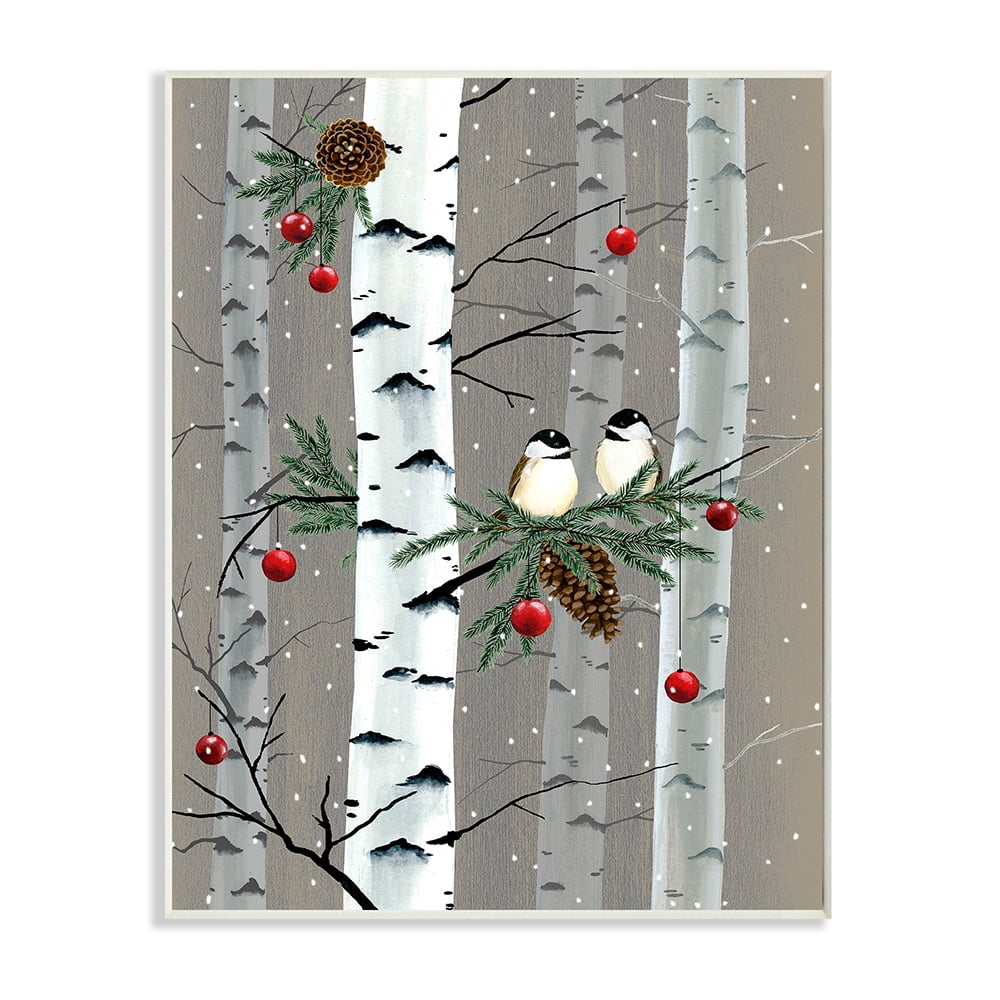 Stupell Indtries Birds and Holiday Ornaments Birch Tree Forest Wall Plaque by Grace Popp