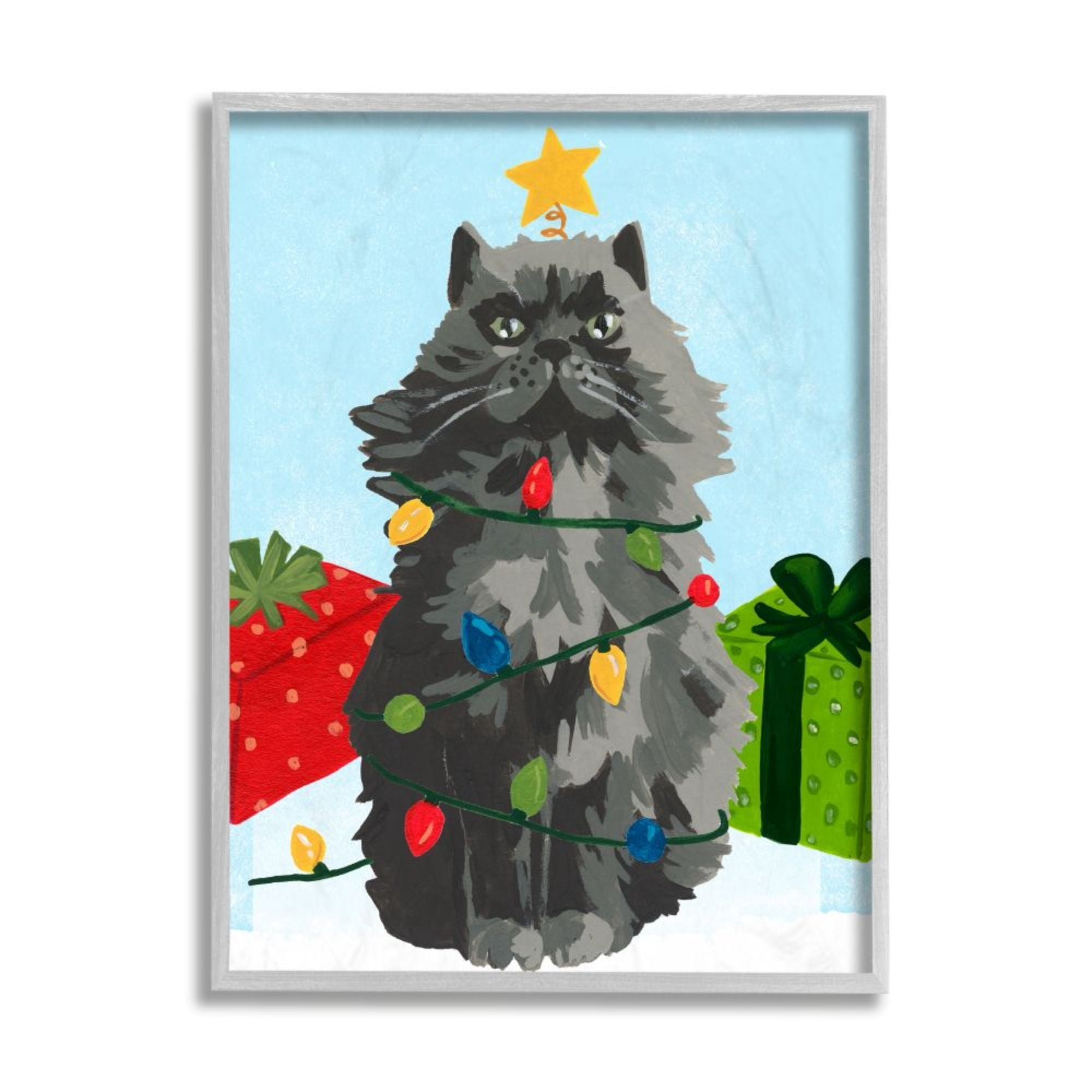 Stupell Indtries Black Cat Festive Holiday Lights Christmas Pet Design by June Erica Vess