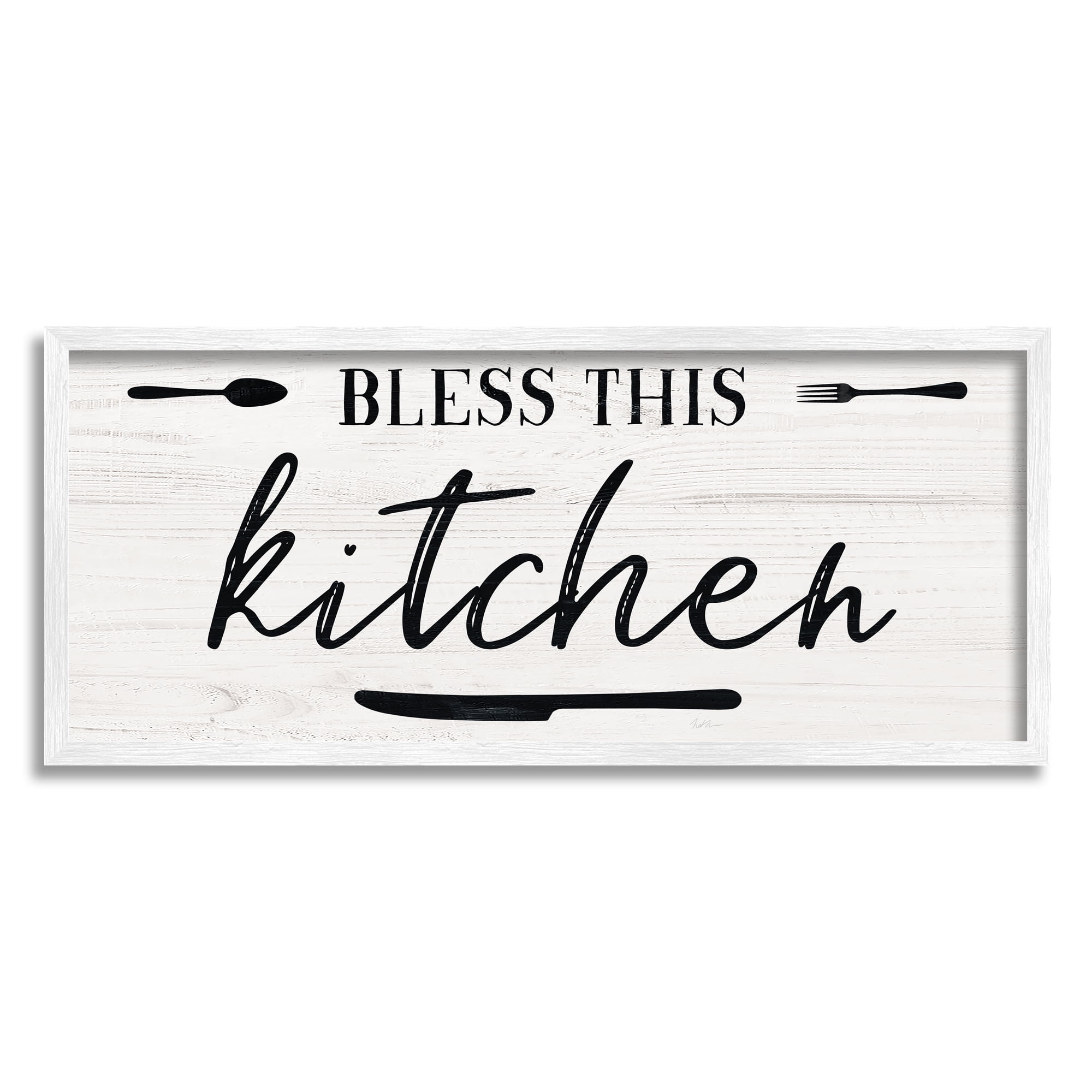 Stupell Indtries Bless This Kitchen Phrase Minimal Typography Fork Knife,24 x 10,Design by Natalie Carpentieri