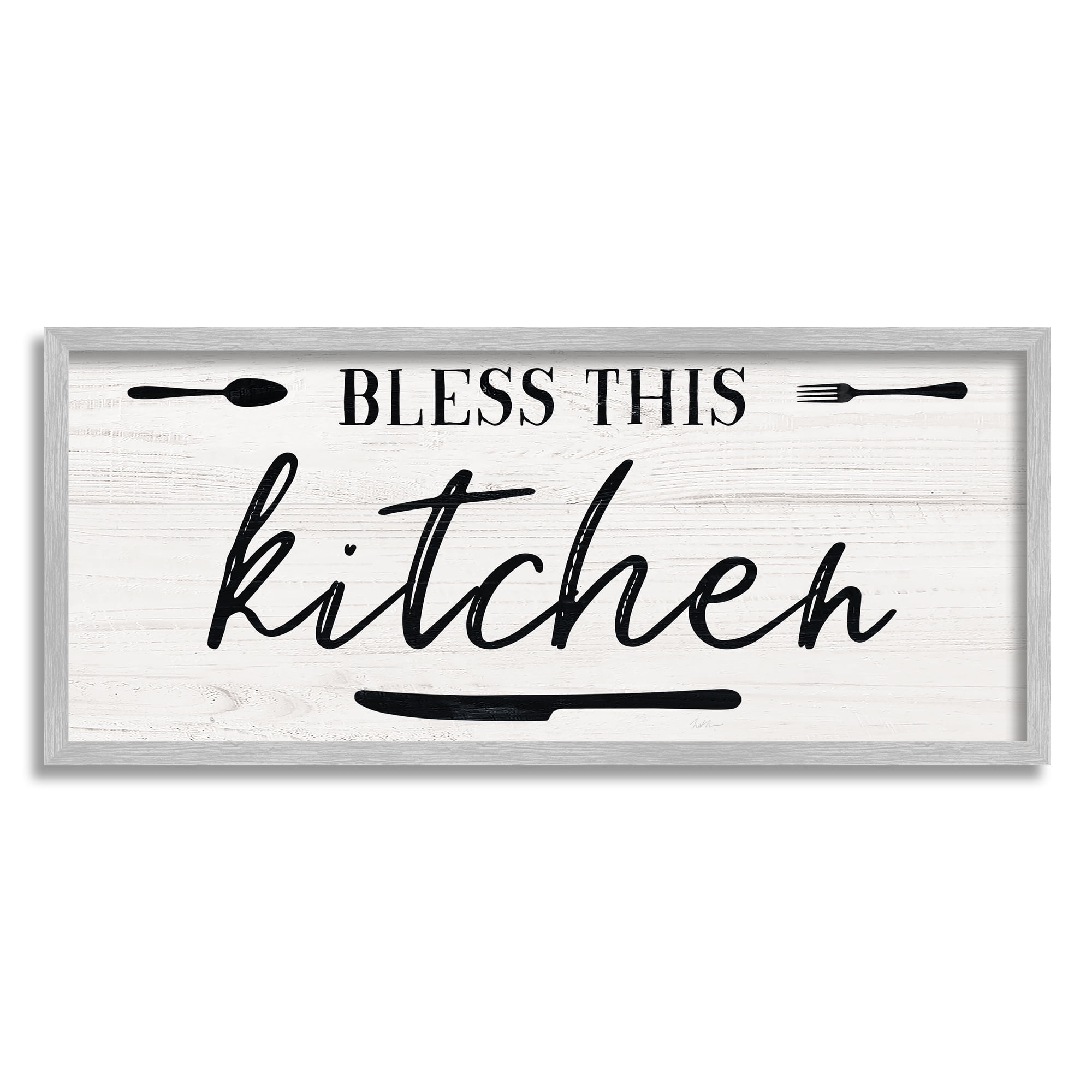 Stupell Indtries Bless This Kitchen Phrase Minimal Typography Fork Knife,24 x 10,Design by Natalie Carpentieri