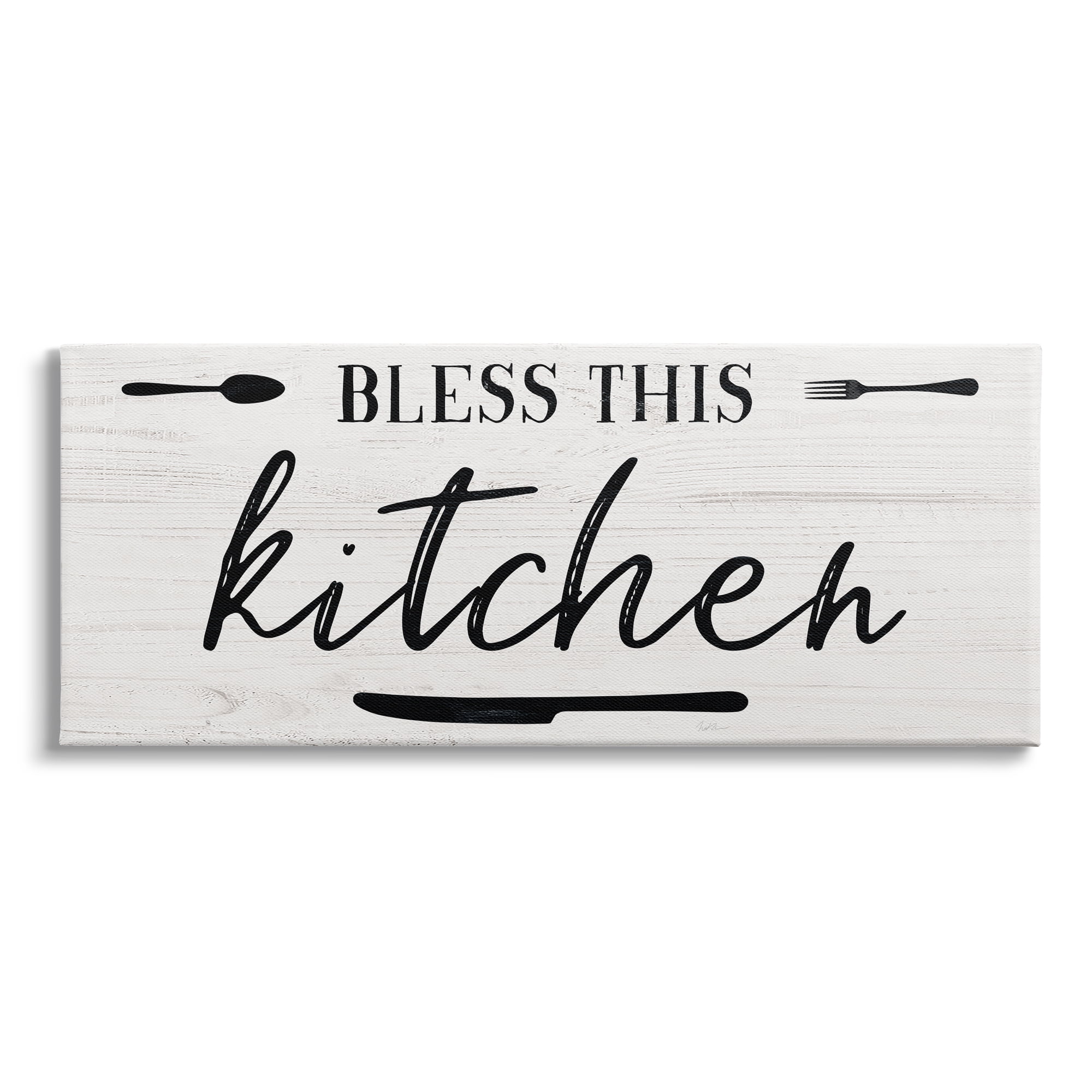 Stupell Indtries Bless This Kitchen Phrase Minimal Typography Fork Knife,40 x 17,Design by Natalie Carpentieri