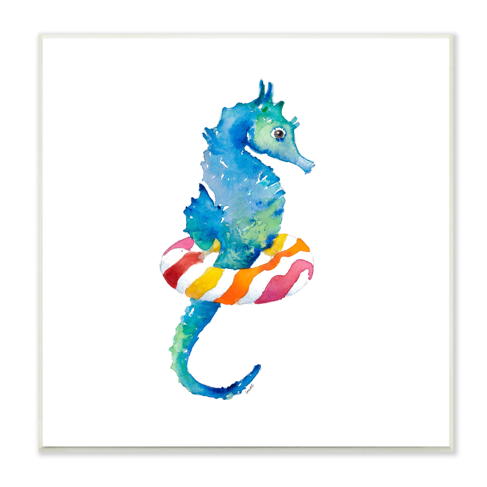 Stupell Indtries Blue Ombre Seahorse Red Stripe Ring Float,12 x 12,Design by Lanie Loreth