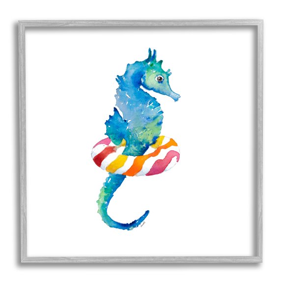 Stupell Indtries Blue Ombre Seahorse Red Stripe Ring Float,24 x 24,Design by Lanie Loreth